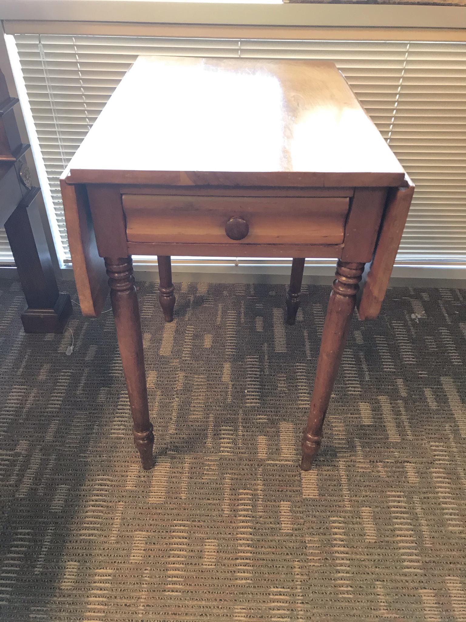1800's Pine Drop Leaf Single Drawer Table (1 of 9)