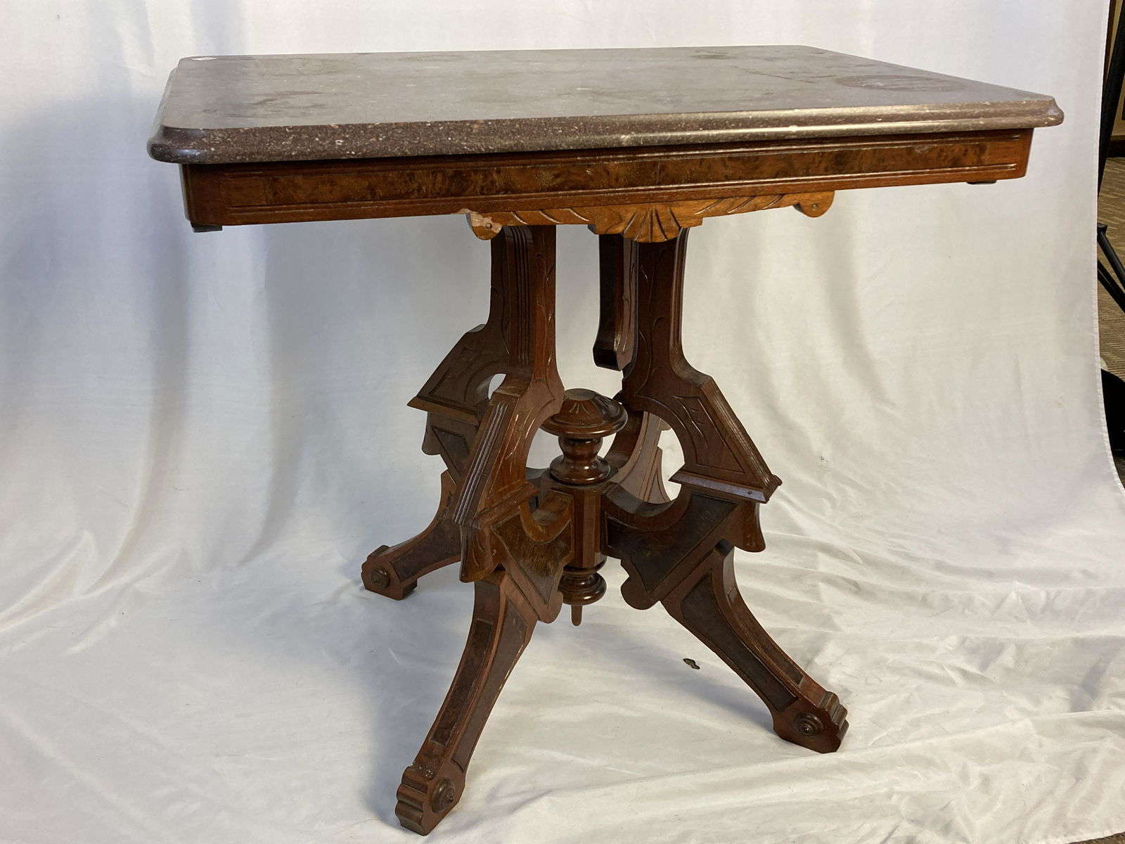 Walnut Victorian Marble-Top Parlor Table (1 of 3)