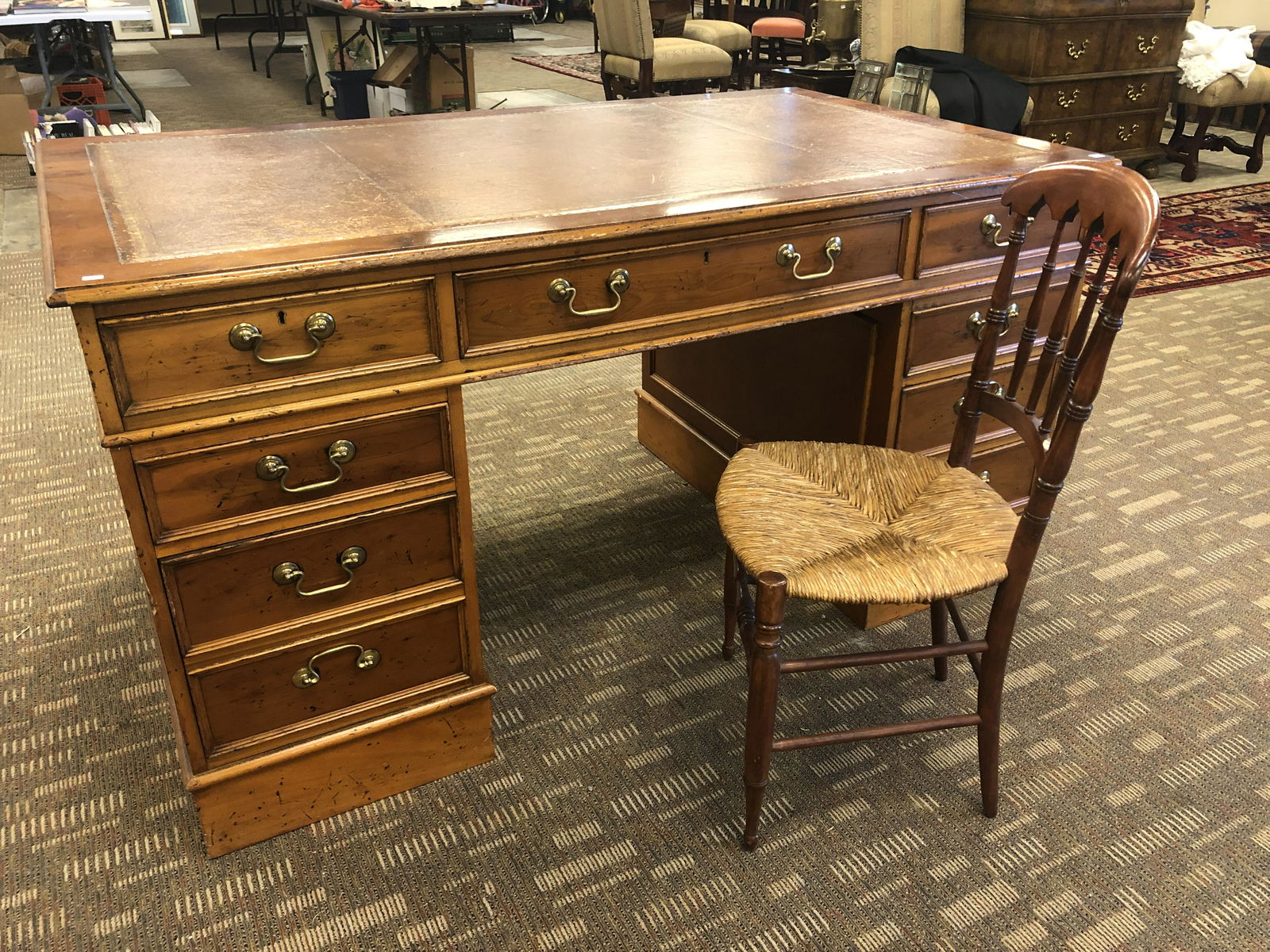 Executive Writing Desk with Leather Top (1 of 7)