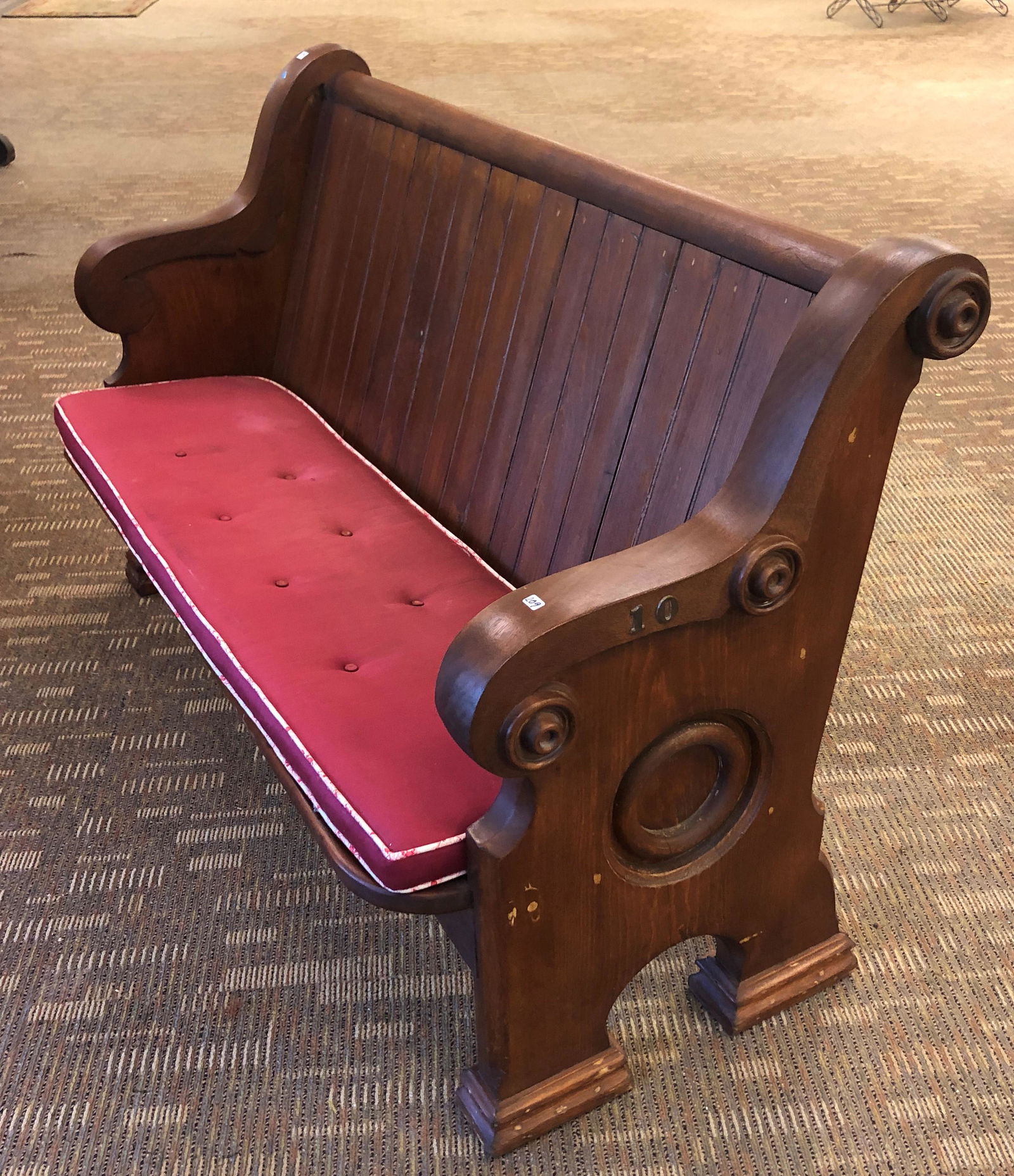 1880's Oak Church Pew w/Cushion (1 of 5)