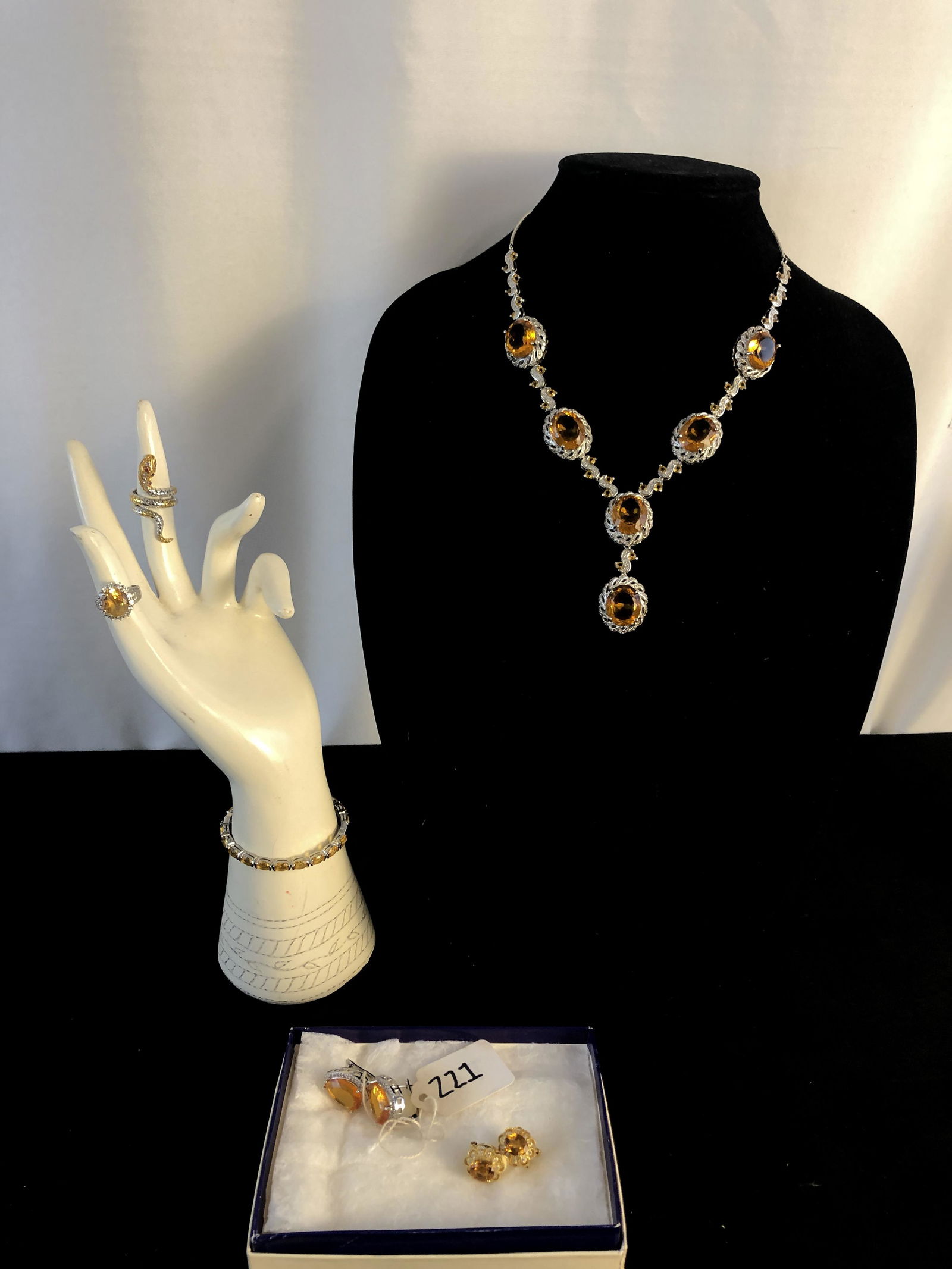 Sterling And Citrine Necklace, Bracelet, Earrings, & 2 Rings (1 of 8)