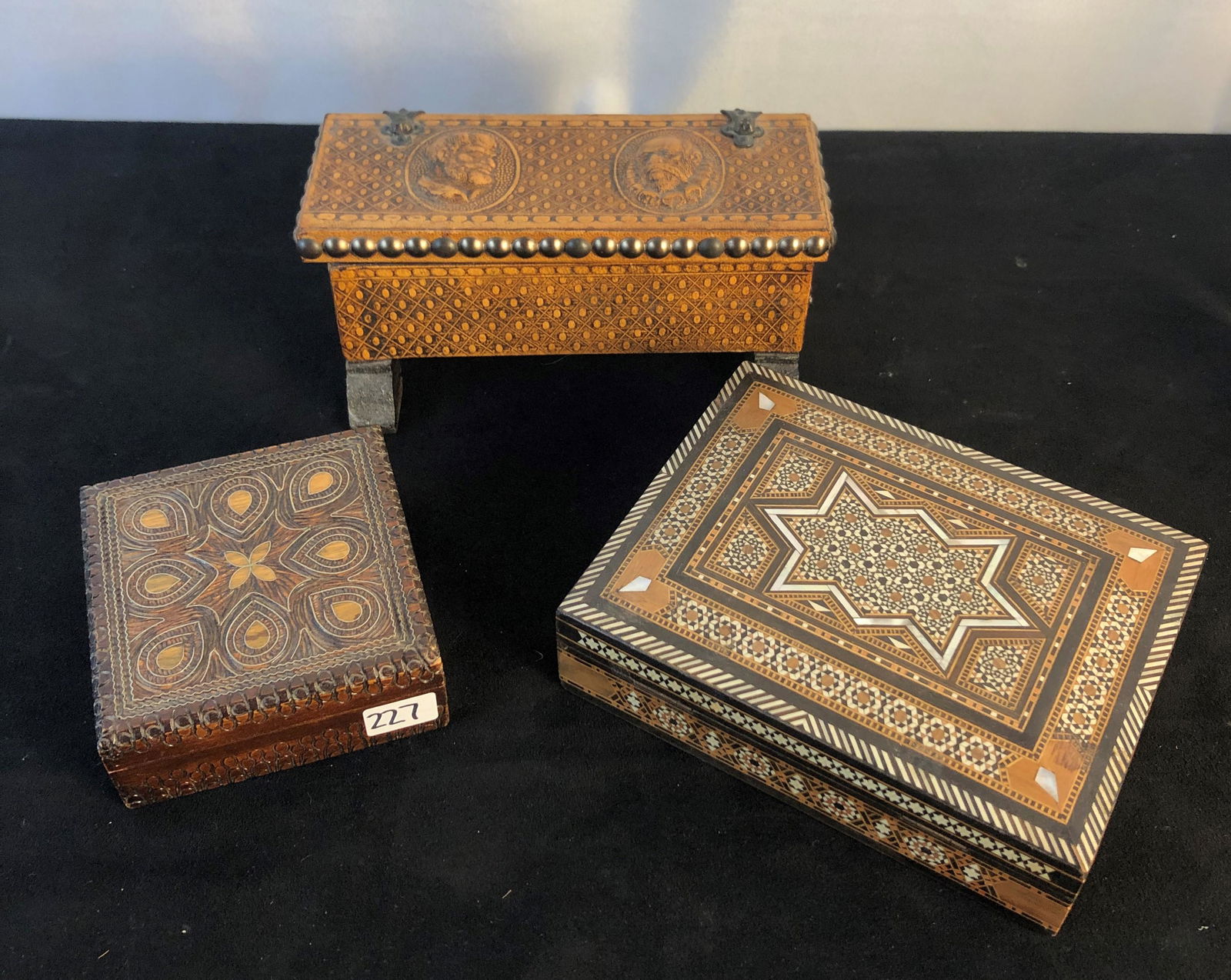 3 Dresser Boxes, Tooled Leather, Inlaid & More (1 of 7)