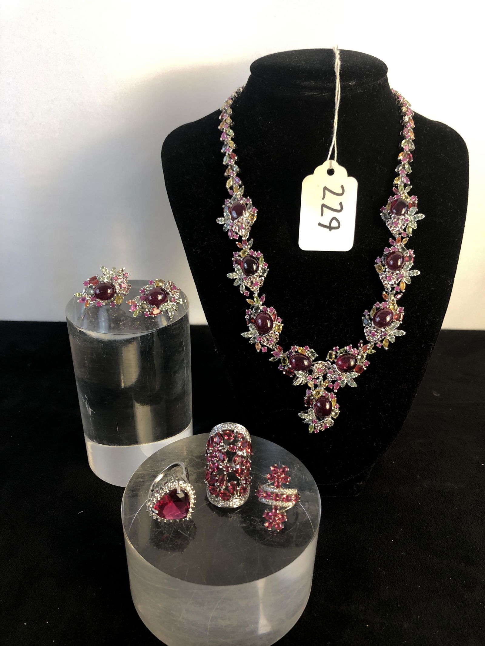 Sterling & Garnet Choker, Earrings & 3 Rings (1 of 6)