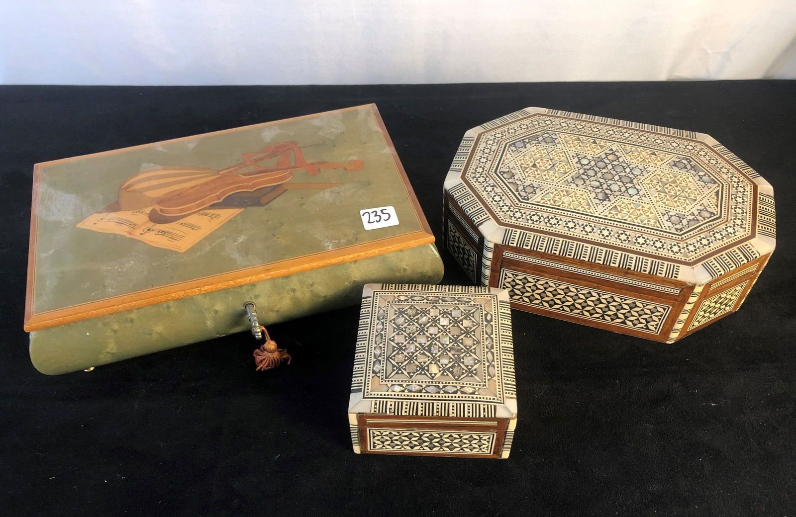 Inlaid Italian Music Box & Other Inlaid Dresser Boxes (1 of 10)
