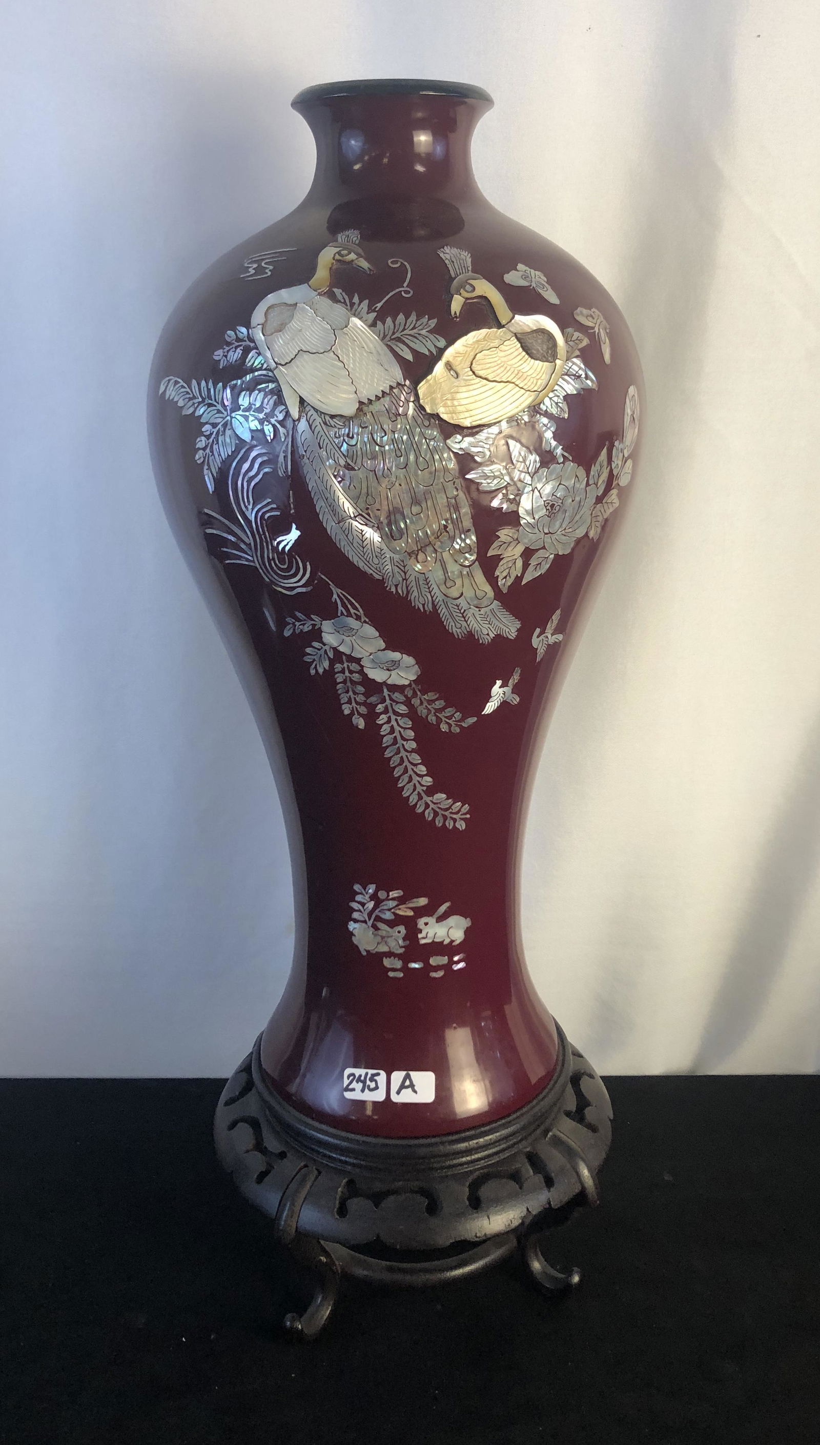 Large Laqured and Mother of Pearl Oriental Vase (1 of 6)