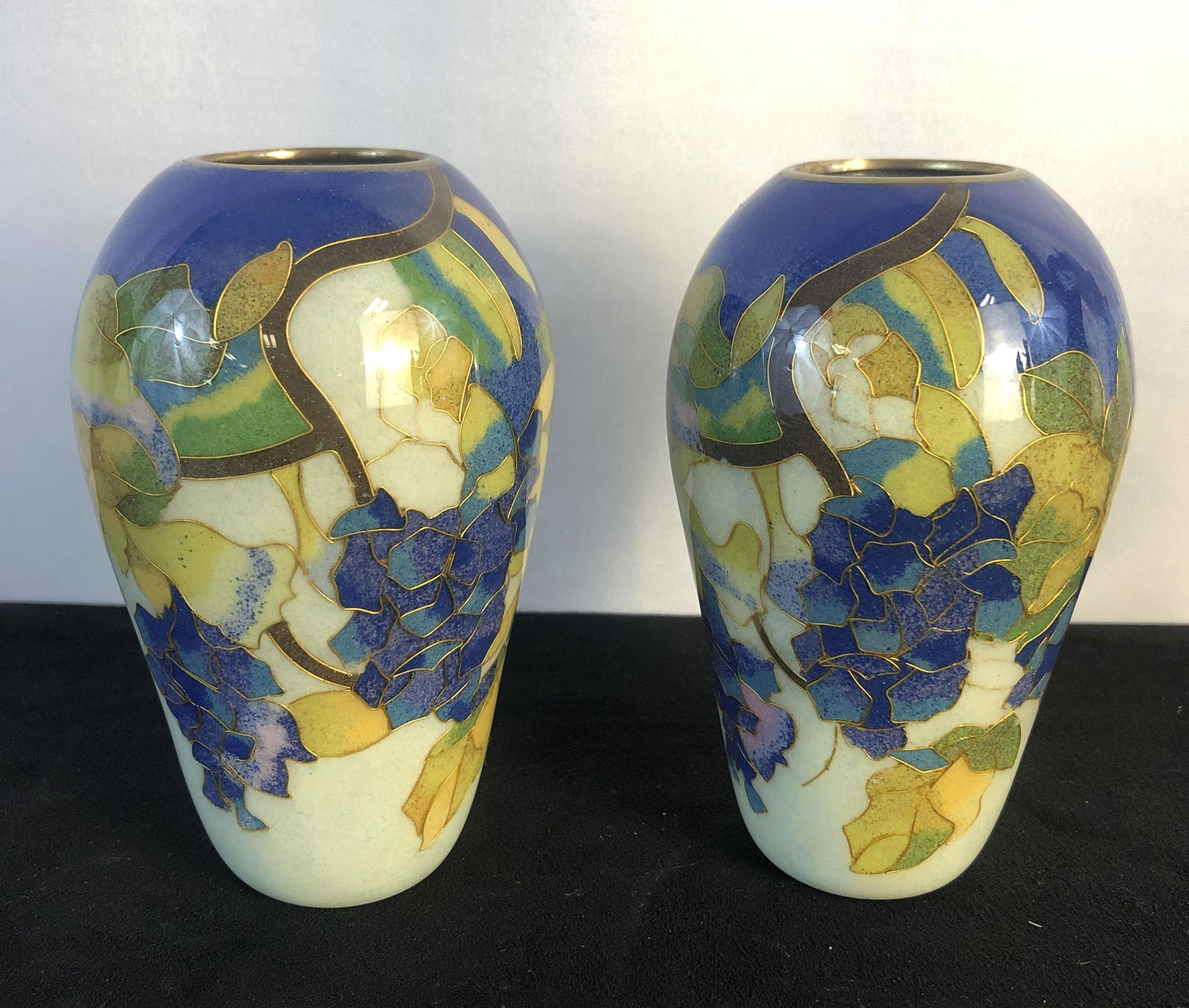 2 Egg Shell Cloisonne Enameled Oriental Art Deco Vases (1 of 5)