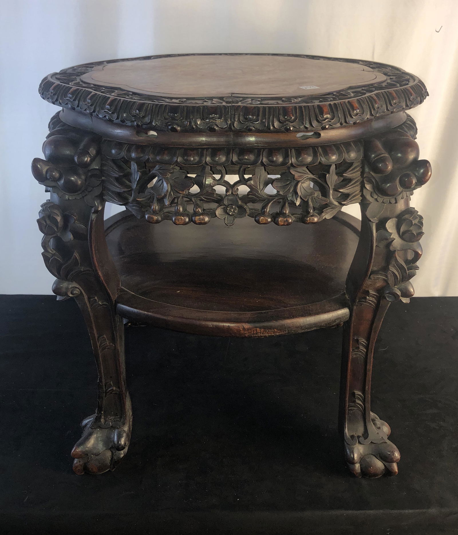 Oriental Elaborate Carved Marble-Top Table or Stand (1 of 7)