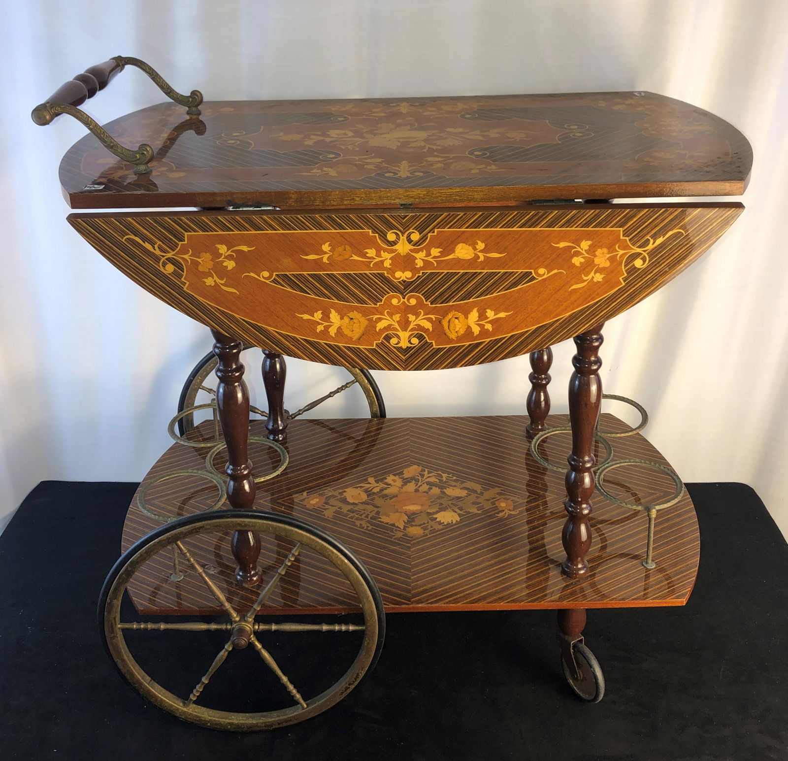 Italian Inlaid 2 Teir Tea Cart (1 of 5)