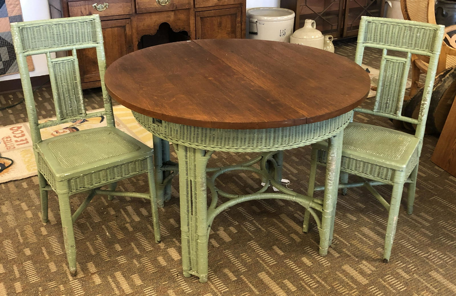 Haywood Wakefield Wicker Table with 2 Chairs (1 of 6)