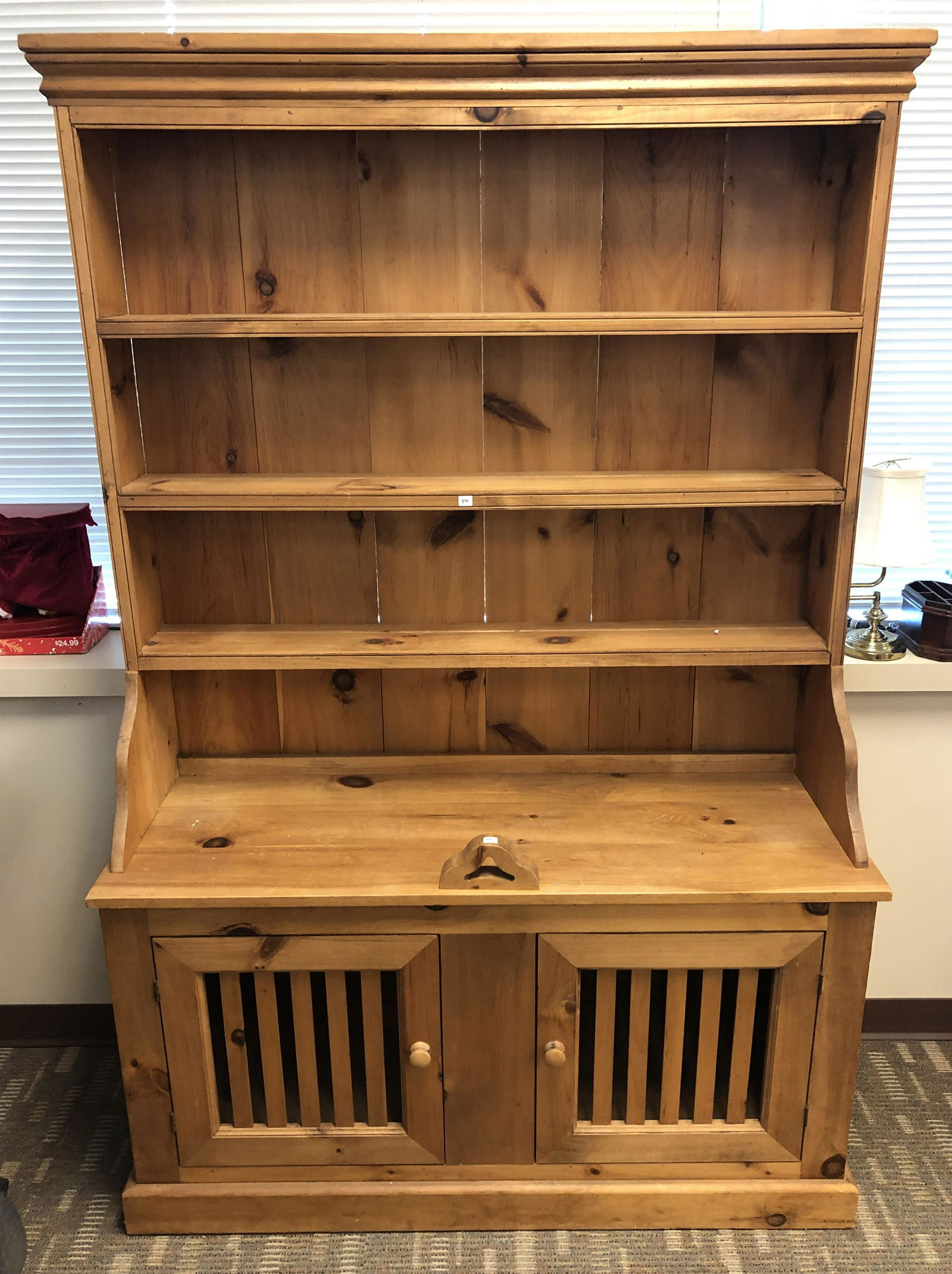Pine Stepback Cupboard with Jailhouse Double-Door Base (1 of 4)