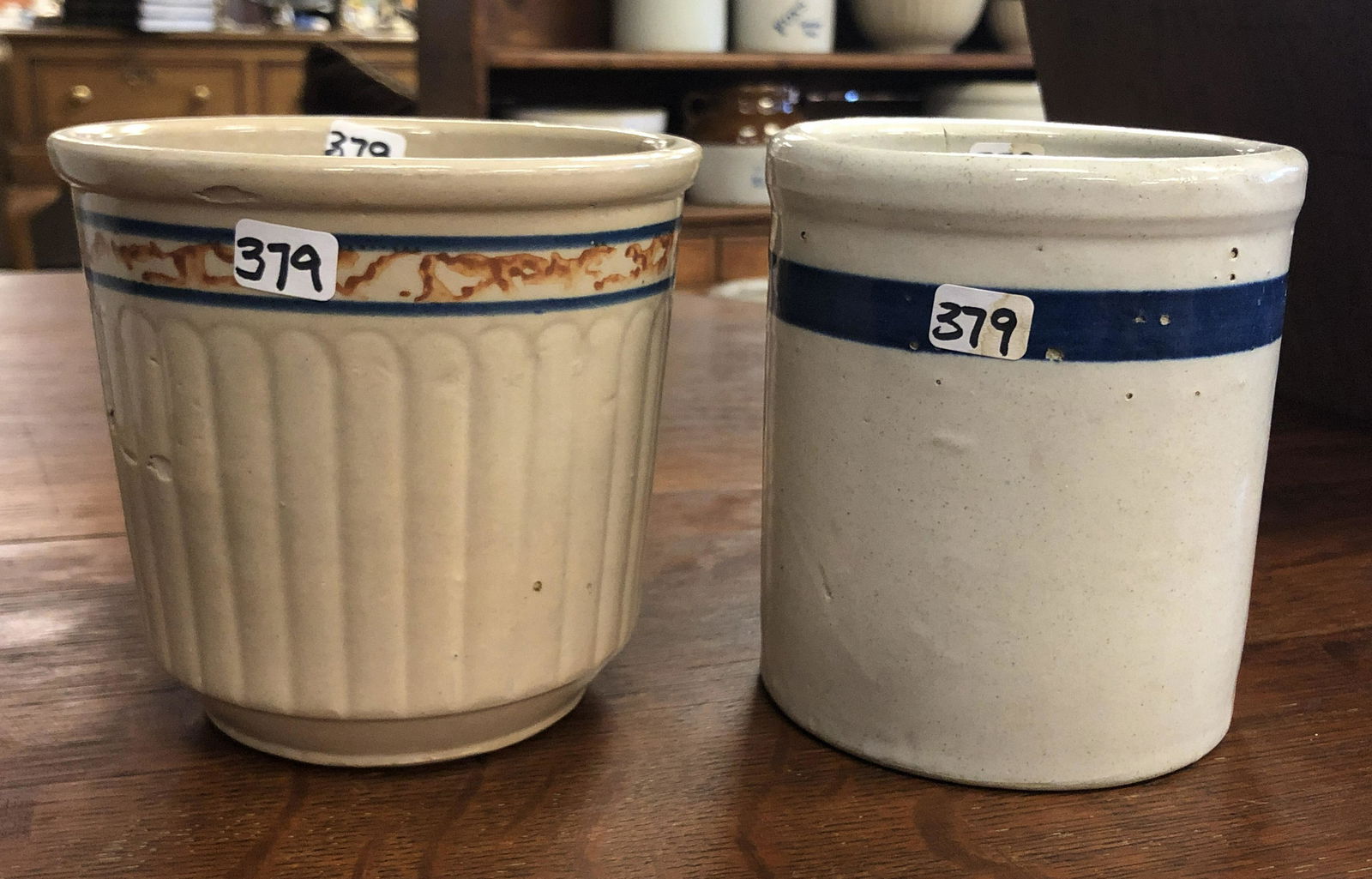 Lot of 2 Stoneware Crocks, One Advertisng (1 of 5)