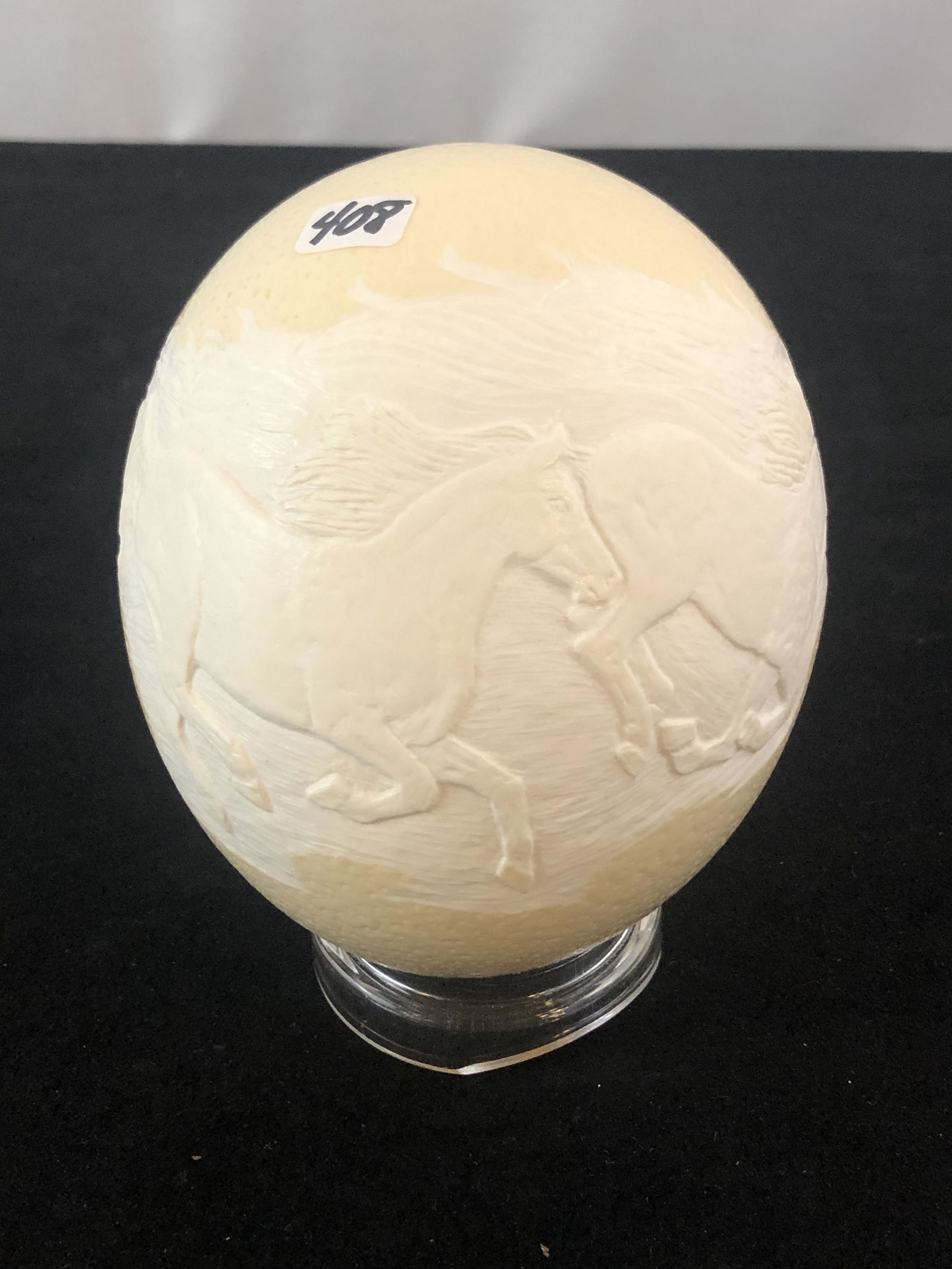 Hand-Carved Ostrich Egg depicting Horses (1 of 4)