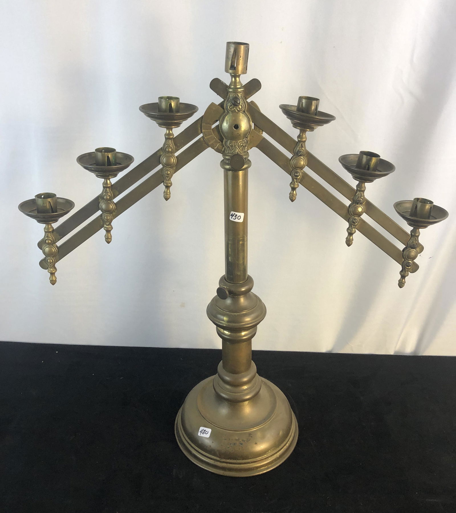 Victorian 7 Candle Brass Adjustable Candleabra (1 of 4)