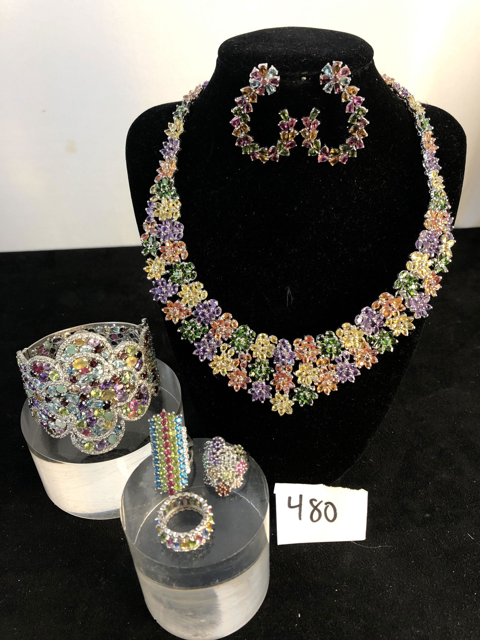 Sterling Necklace, Large Bracelet, Earrings and 3 Rings (1 of 7)