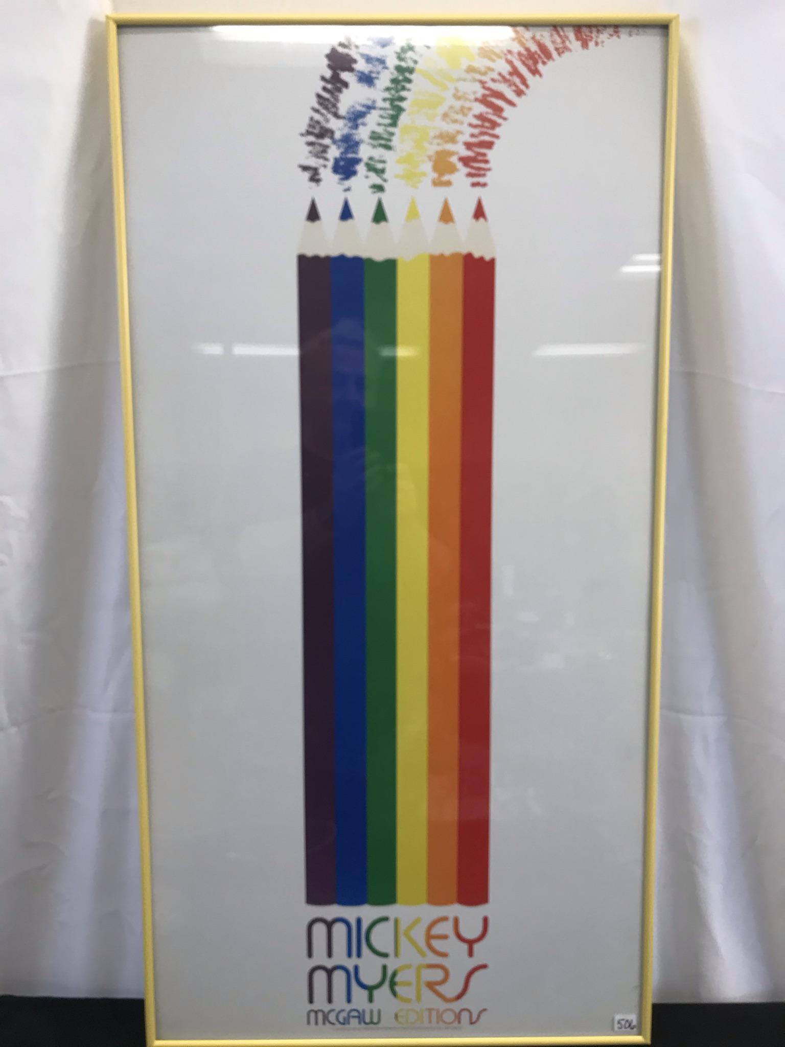 Mickey Meyers 1981 Pop Art Poster: This Pop Art quality framed 1981 McGraw Editions original poster is by listed artist Mickey Meyers. It depicts a group of colored pencils. It measures 39" tall X 20" across.