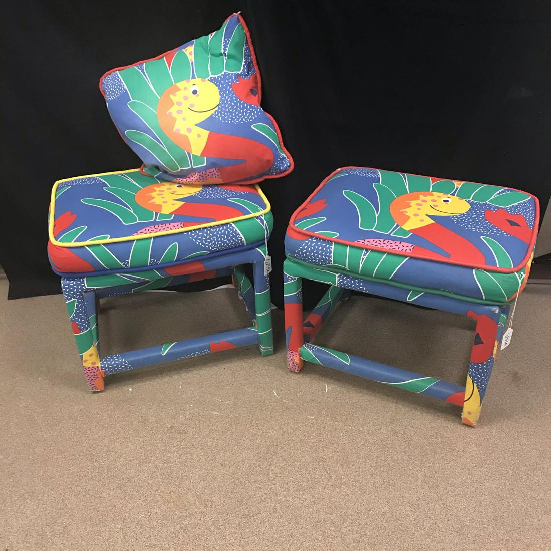 2 Whimsical 80's Upholstered Stools (1 of 7)