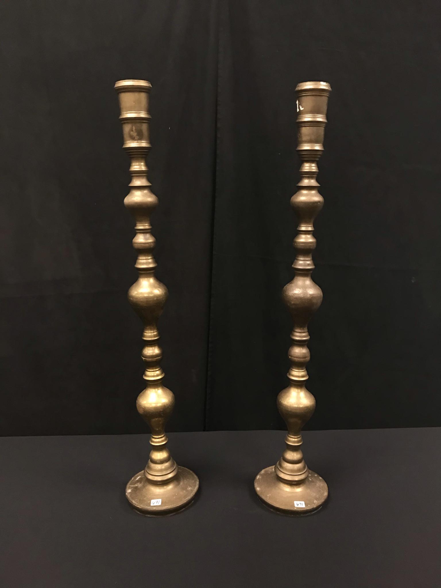 MCM Large Brass Candle Holders, Pair (1 of 5)