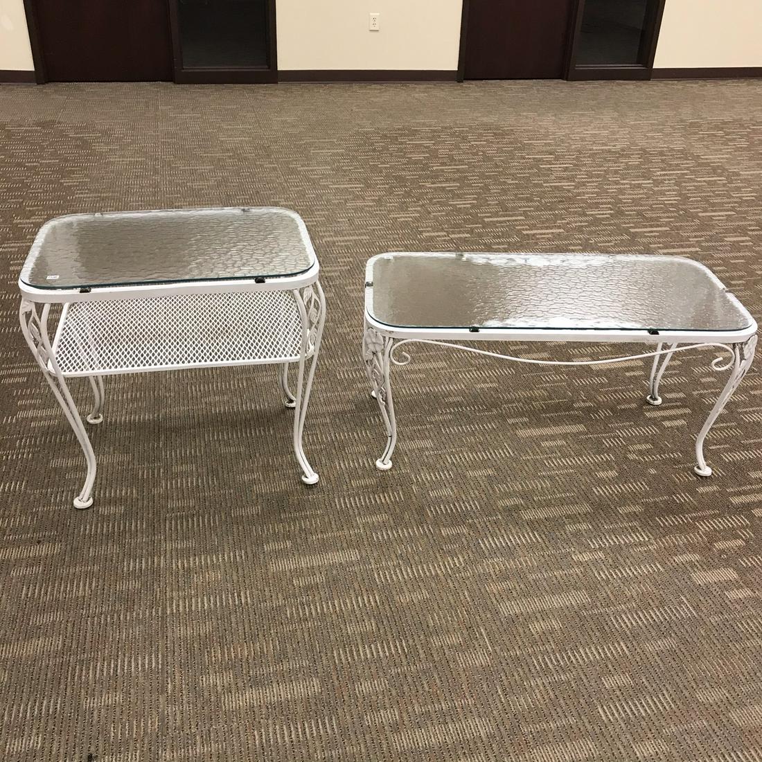 2 white Iron Glass Top Patio Tables (1 of 8)