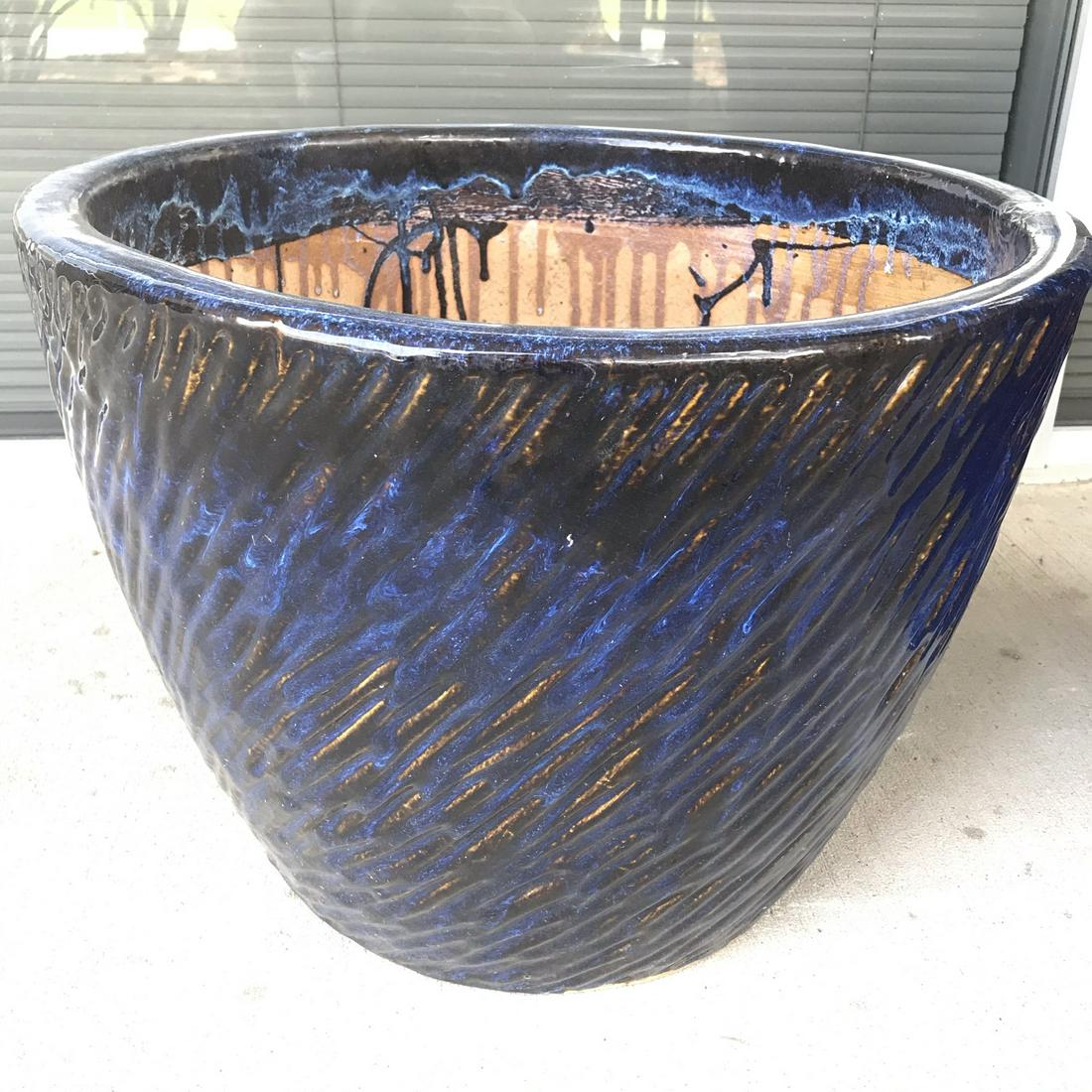 2 large blue Glaze Ceramic Garden Pots (1 of 6)