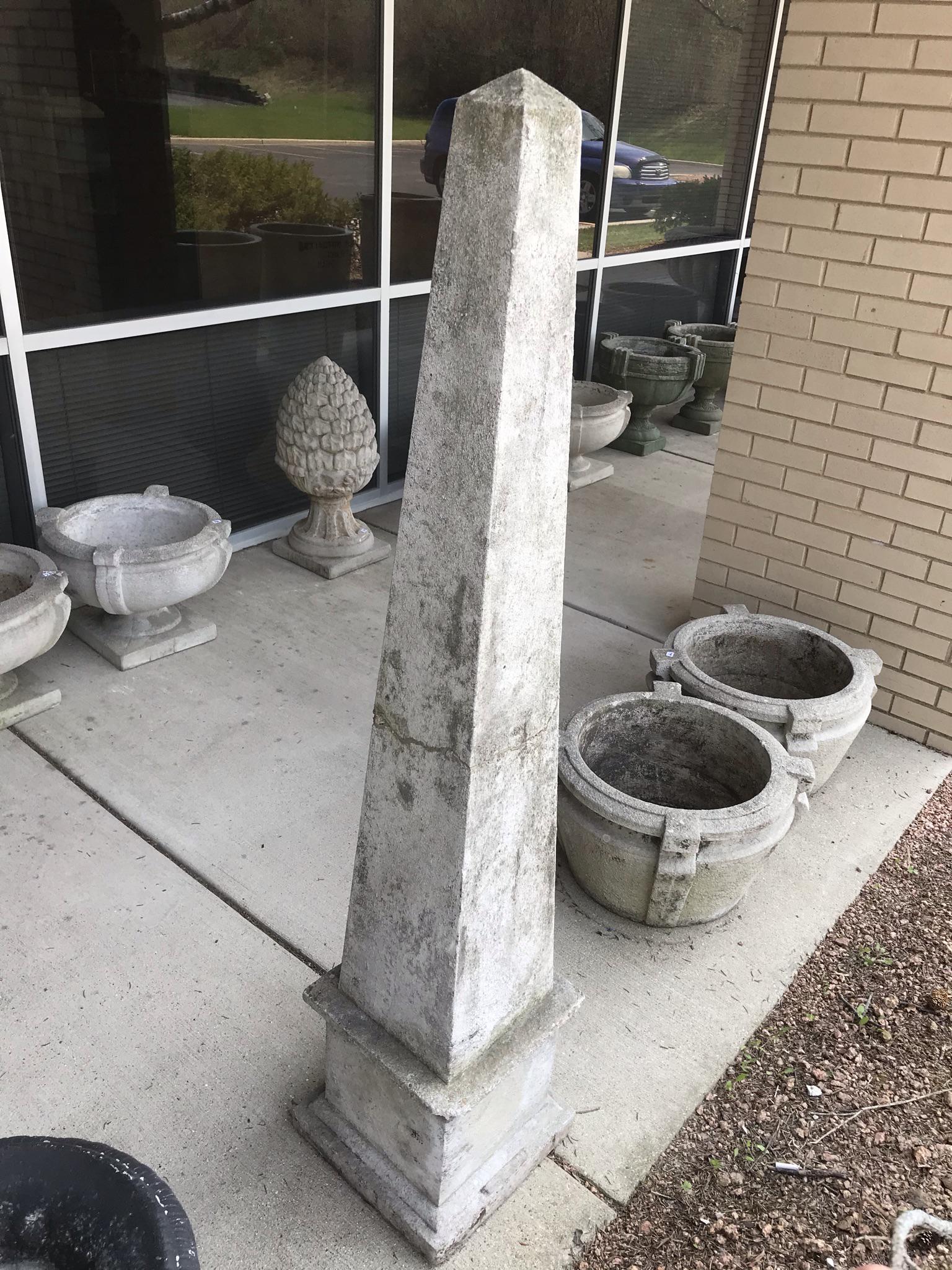 Cement Garden Obelsik: This cement obelisk garden ornament is 61" tall X 12"across.