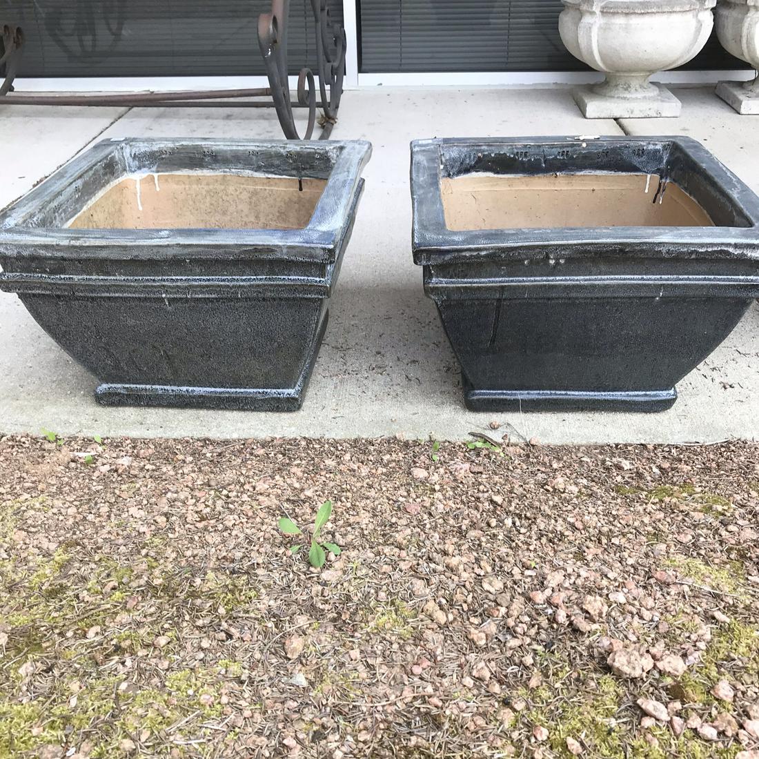 Pair of Square Ceramic Garden Planters (1 of 3)