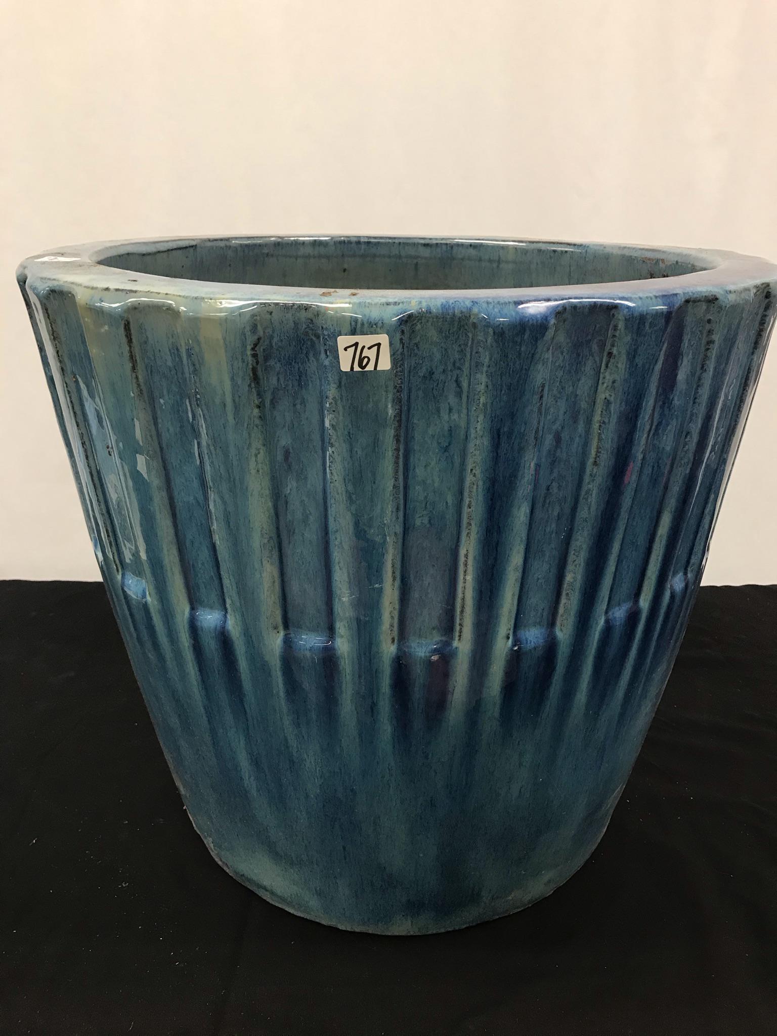 Large blue Glazed Garden Planter (1 of 2)