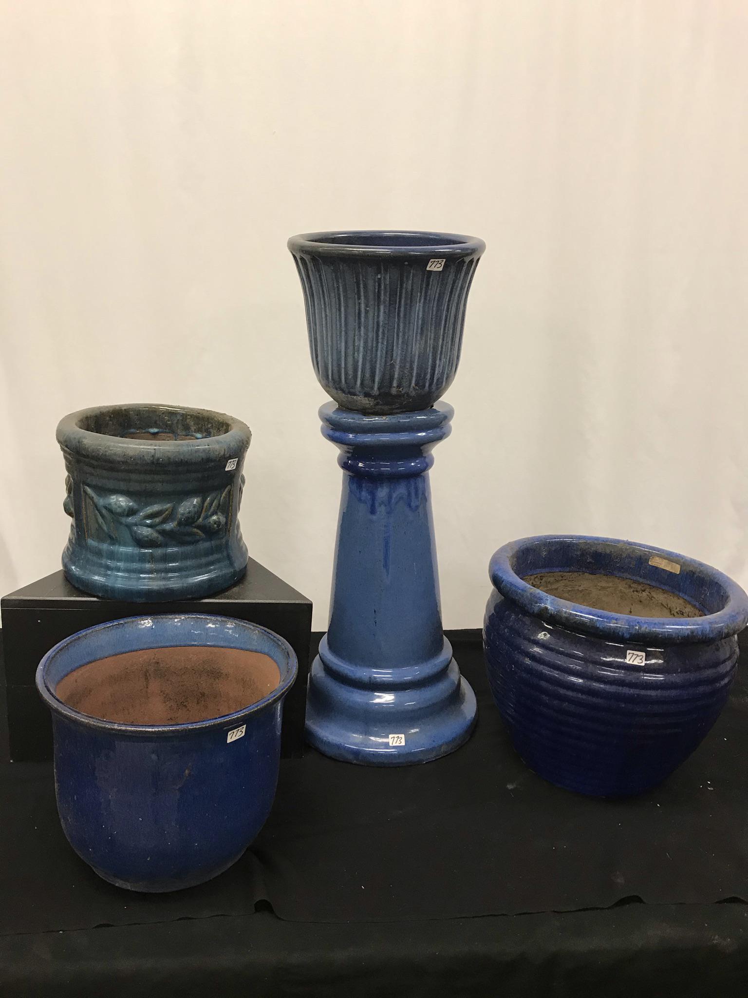 Group of Blue glazed Garden Planters (1 of 5)
