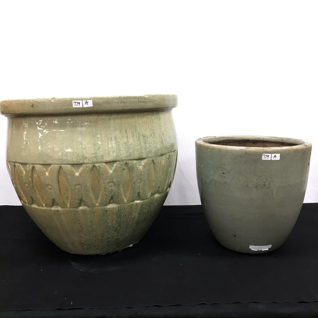 2 Large Green Ceramic Planters (1 of 5)
