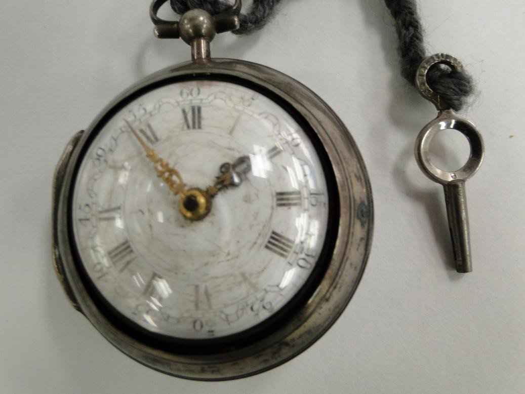 1800s heavy silver cased chain drive key wind pock: 1800s heavy silver cased chain drive key wind pocket watch Estimated Value $200-300