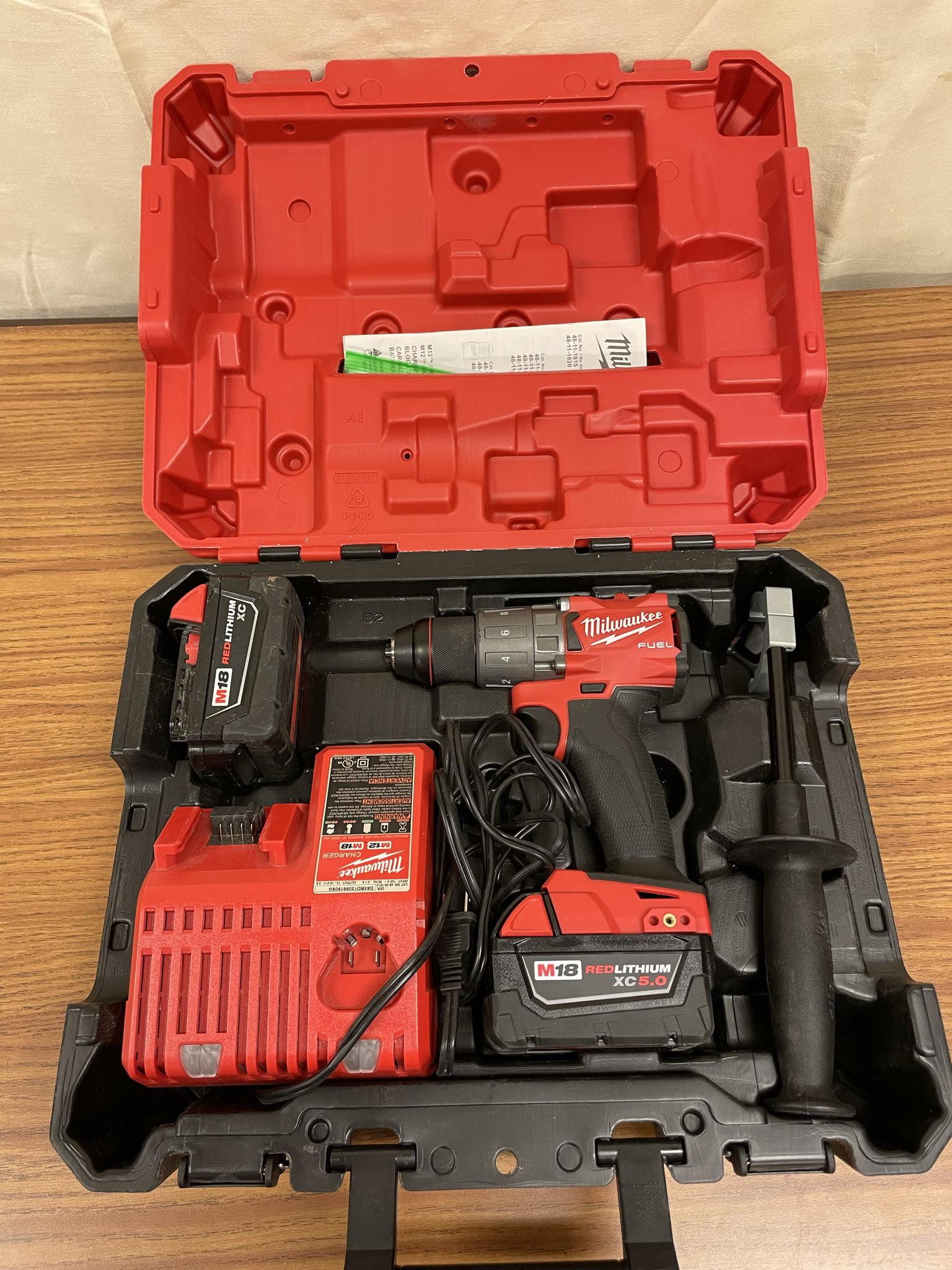 Milwaukee M18 cordless drill with charger, case and 2 batteries (1 of 2)