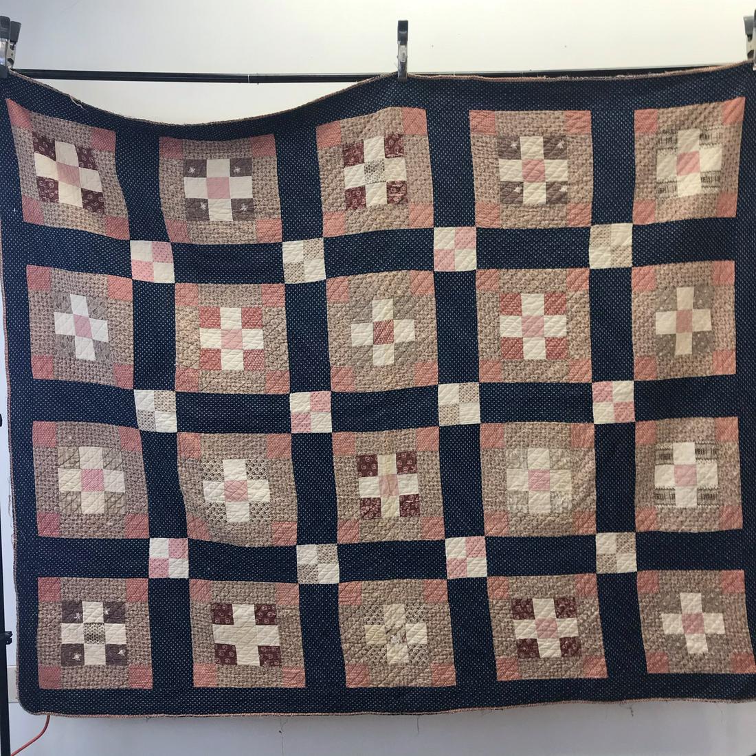1900's 9 Patch Pattern Folk Art Quilt (1 of 10)