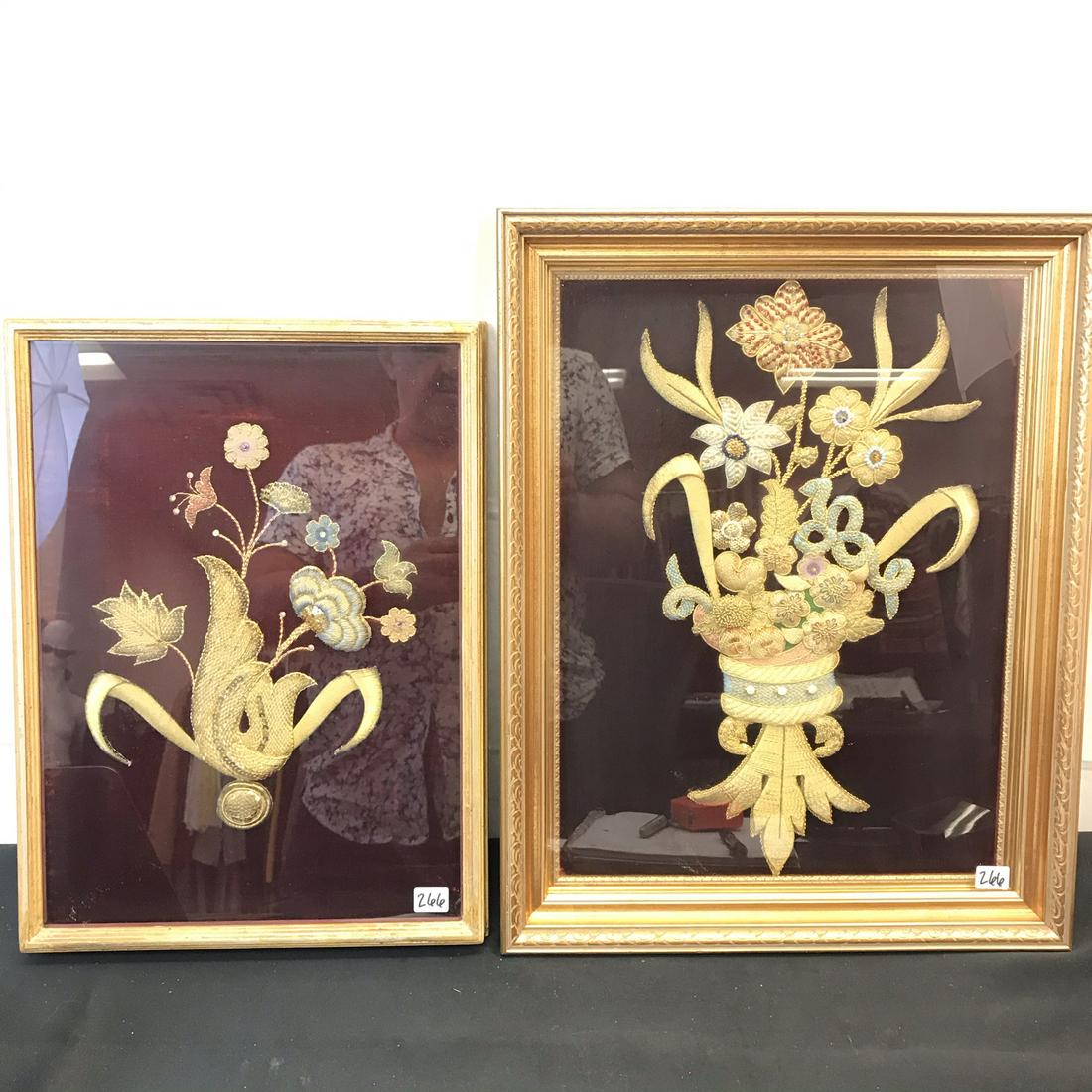 Two Goldwork Embroidered Bouquets, Framed (1 of 7)