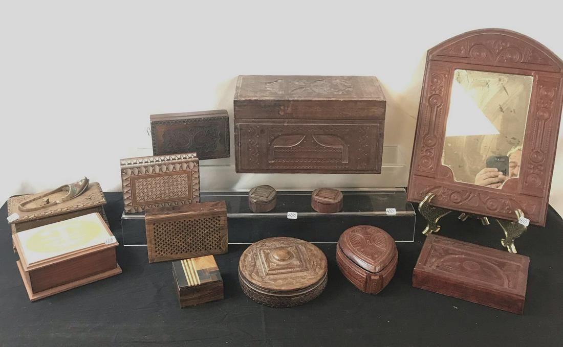 Assorted Carved Wood and Leather Tooled Boxes (1 of 9)
