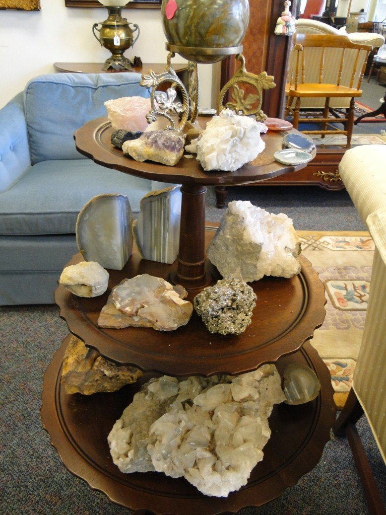 Collection of rocks to include huge geode, petrifi: Collection of rocks to include huge geode, petrified wood, iron pyrite, crystal and more. Est. value $80-90.