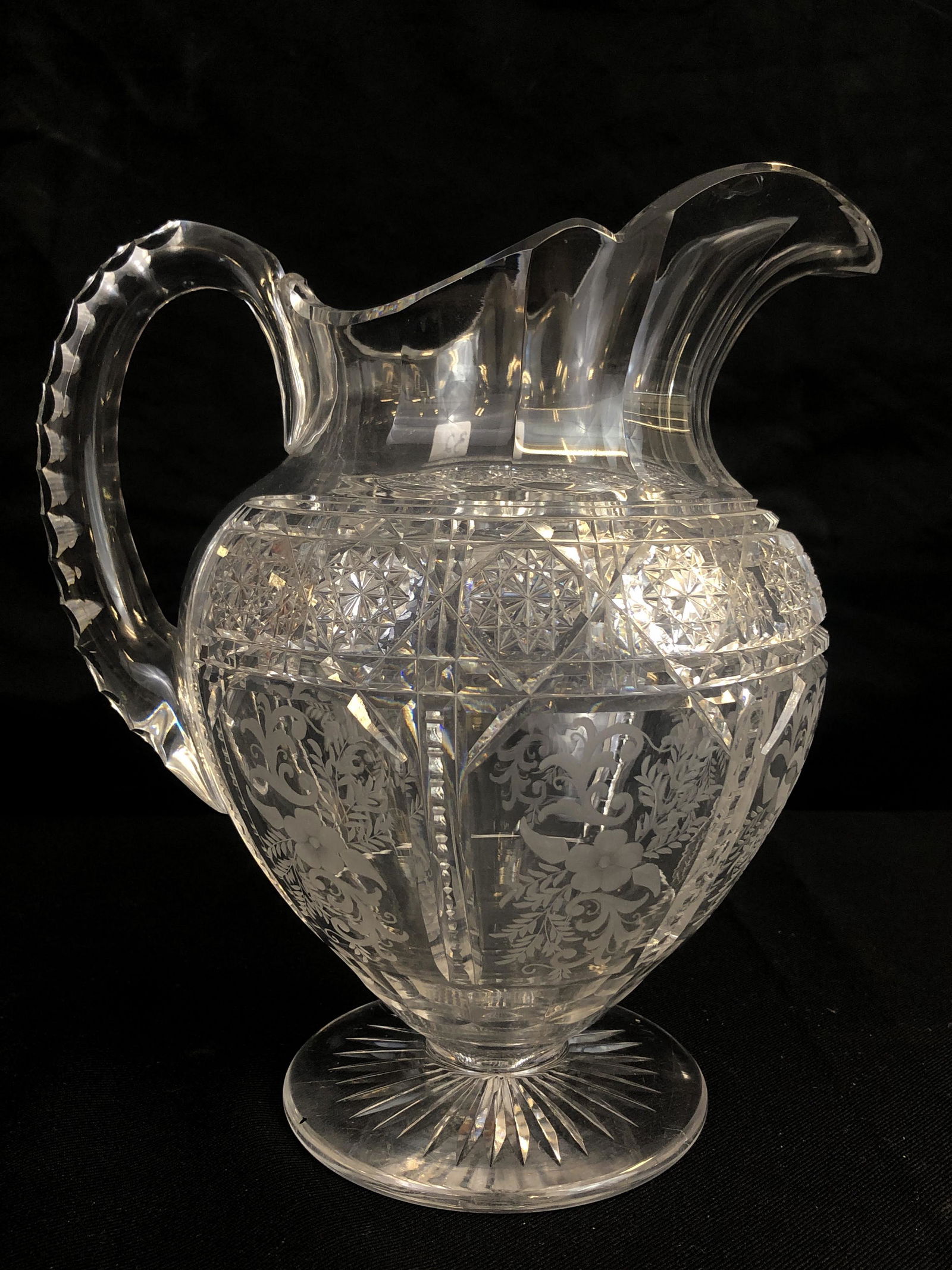 Early Brilliant Cut Lead Pitcher with Floral Etching (1 of 6)