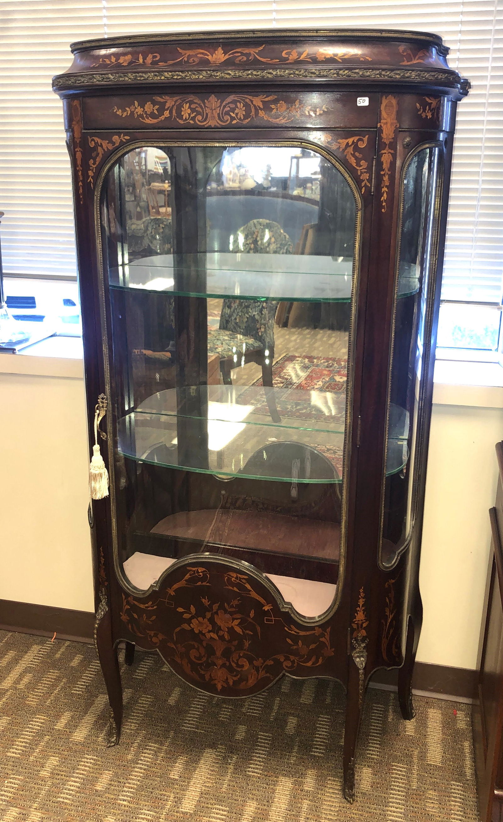 French Ormolu Trim and Floral Inlaid China Cabinet (1 of 8)