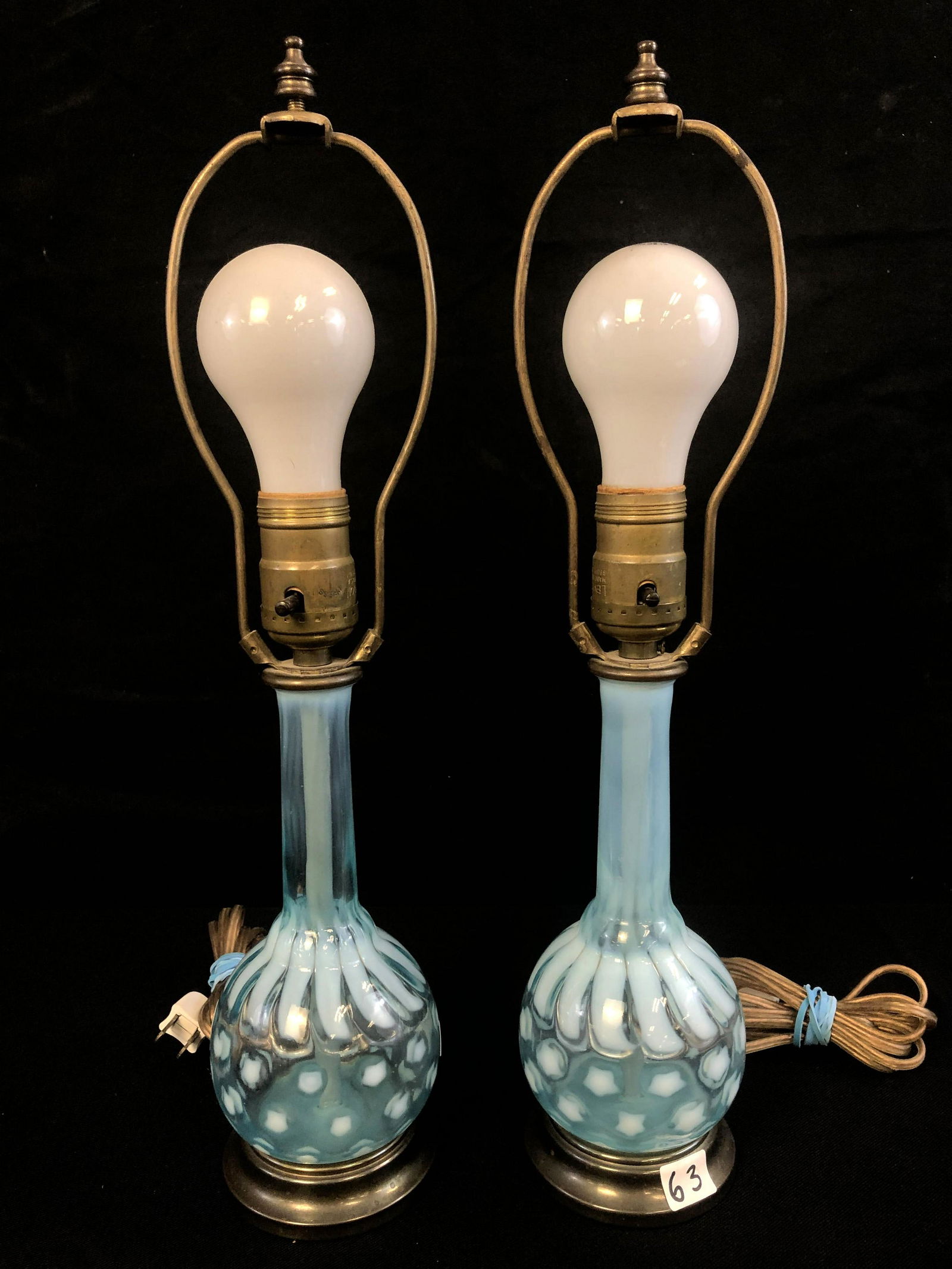 Pair of Barber Bottle Lamps in Blue Opalescent Stars and Stripes (1 of 7)