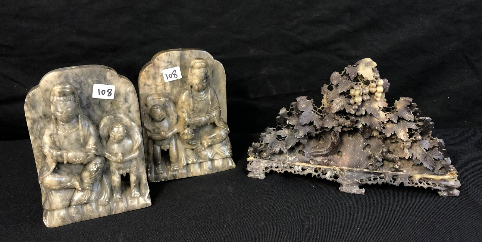 Pair of Soapstone Bookends and Carved Statue (1 of 6)
