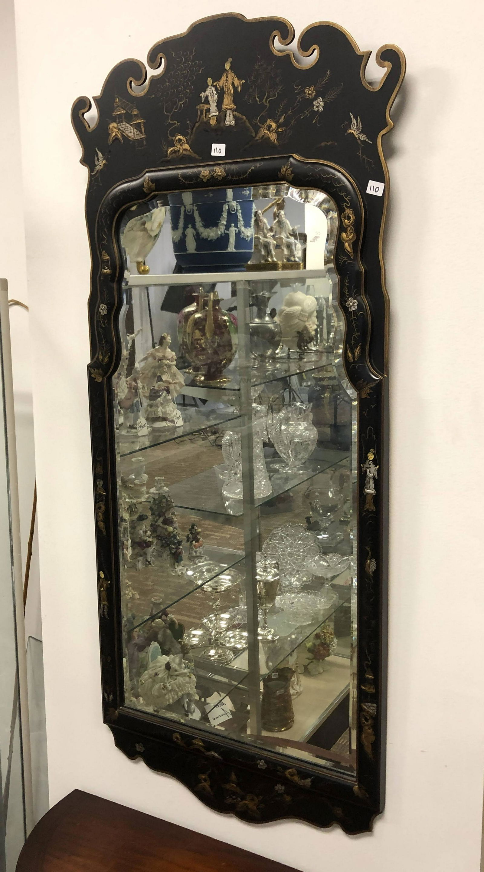 Black and Gold Oriental Mirror with Bevelled Glass (1 of 7)