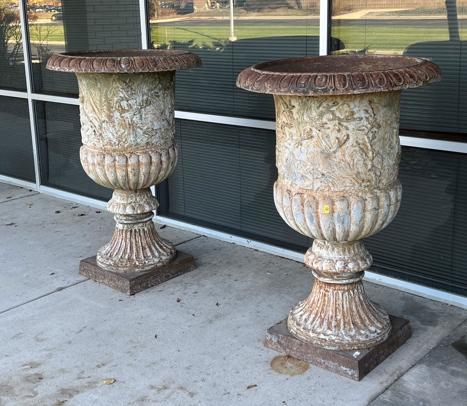 A Pair of Monumental Cast Iron Urn Planters (1 of 8)