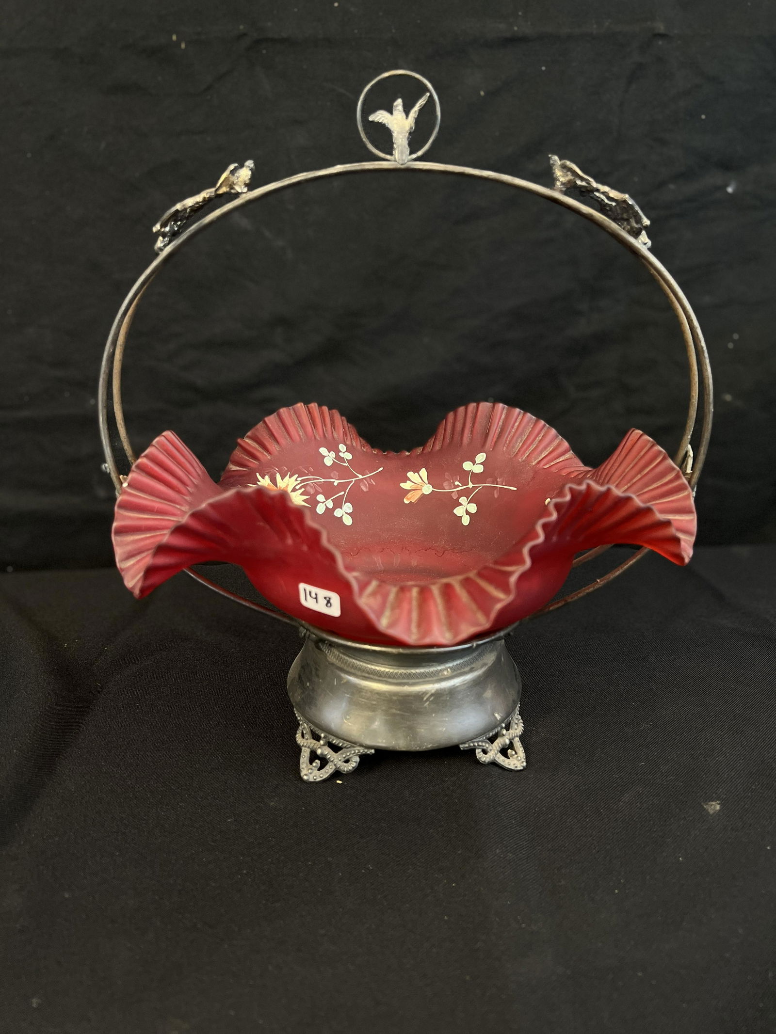 Victorian Red Glass Ruffled Bowl Brides Basket (1 of 8)