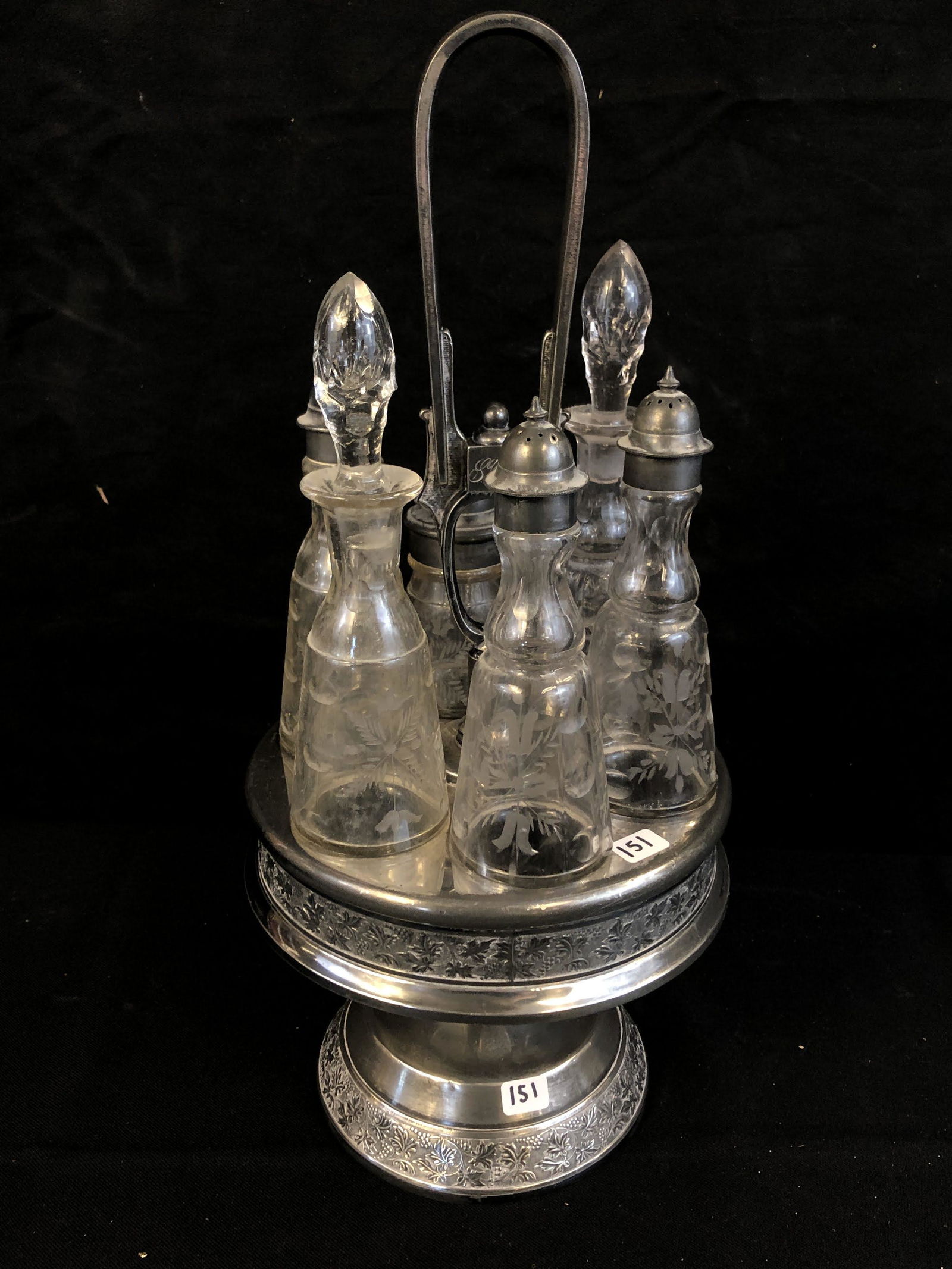 Victorian Crystal and Silverplate Condiment Set (1 of 7)