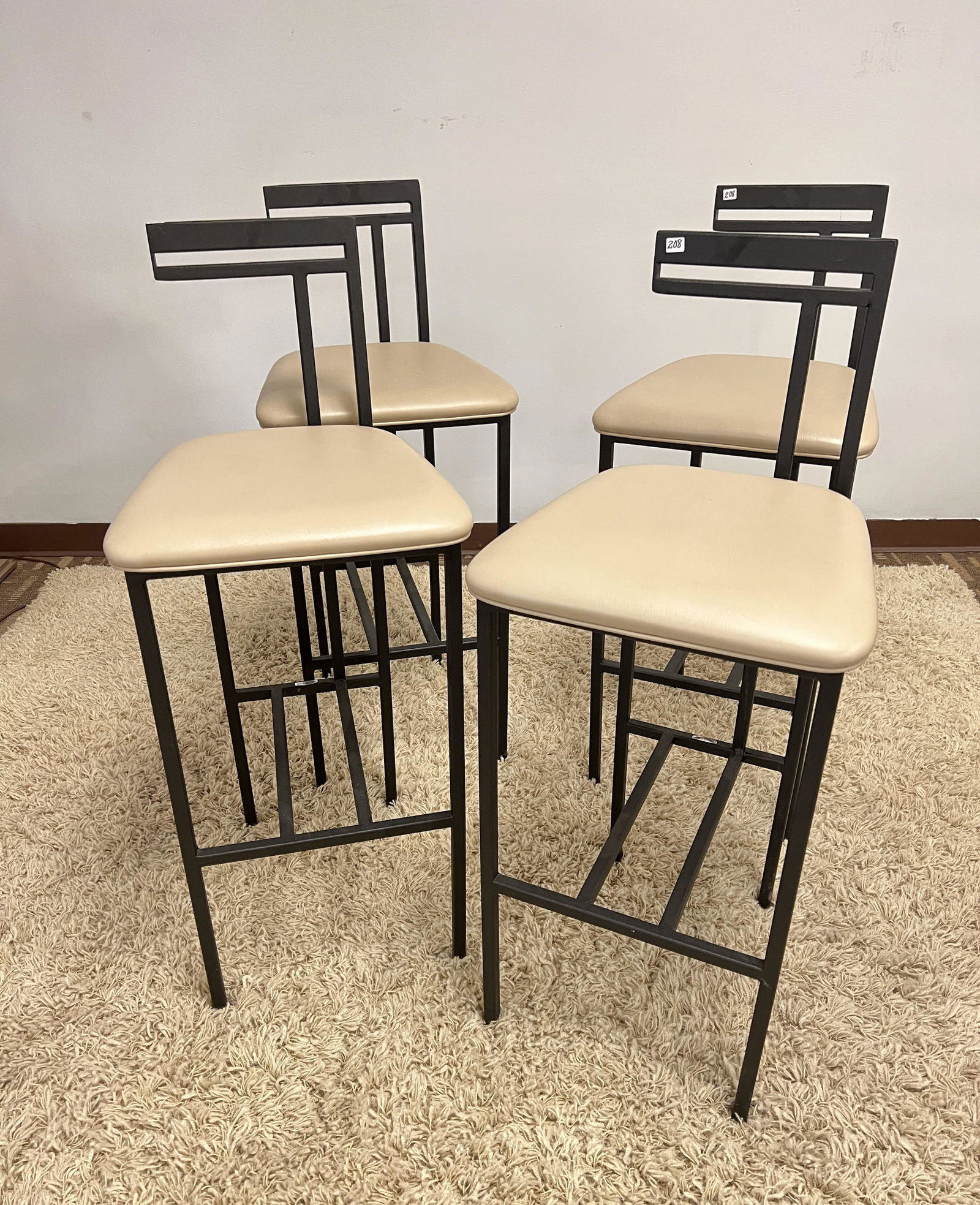 4 Paul Vetrano Modernist Leather Stools w/Backrests (1 of 5)