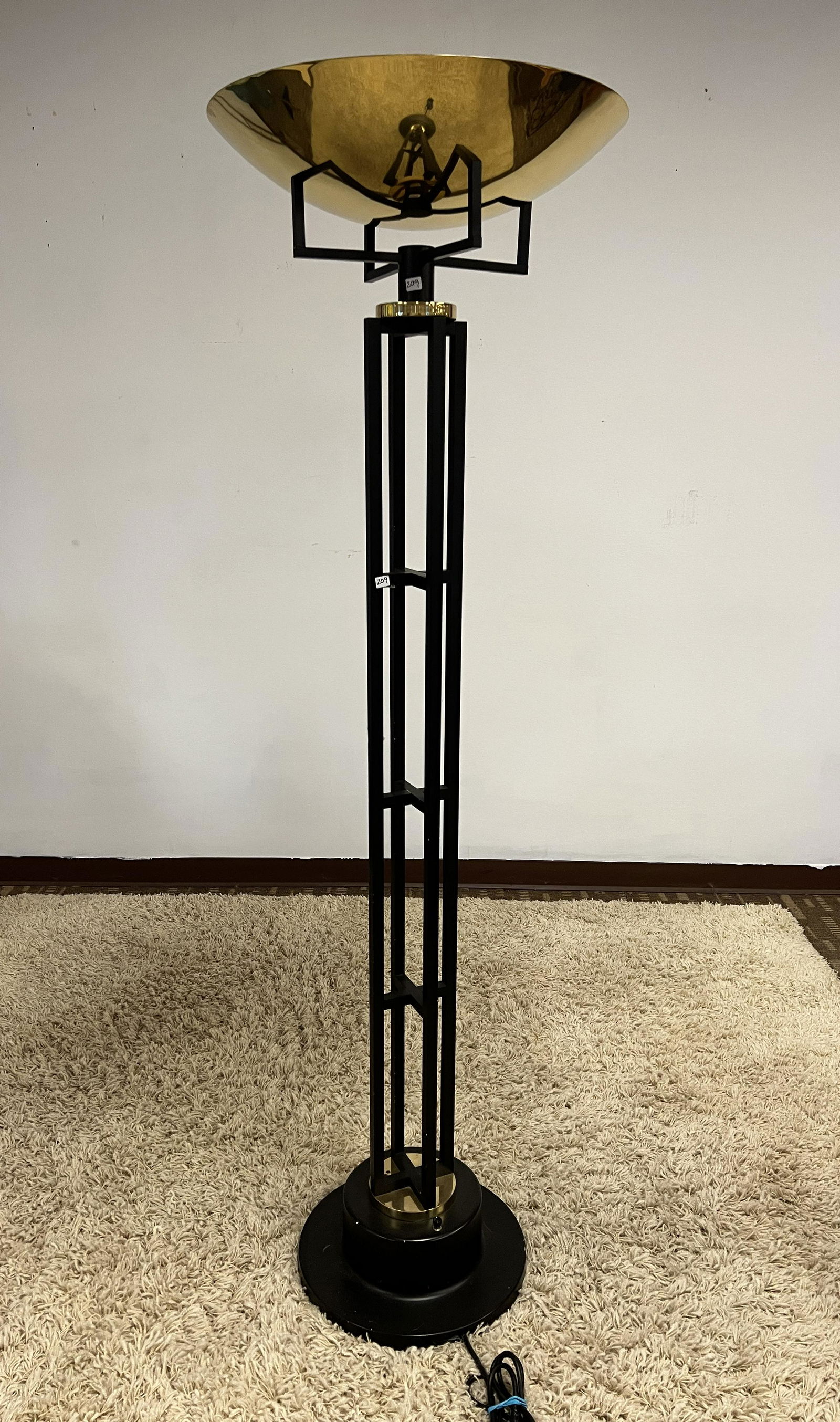 VIsa Modernist Brass and Metal Torchiere Floor Lamp (1 of 5)
