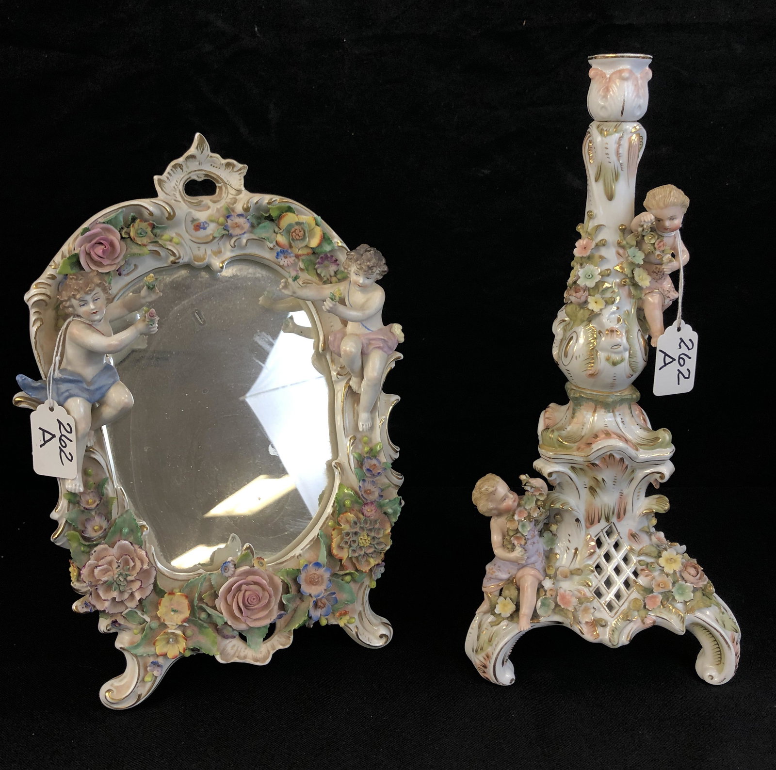 Dresden Mirror and Cupid Trimmed Candlestick (1 of 9)