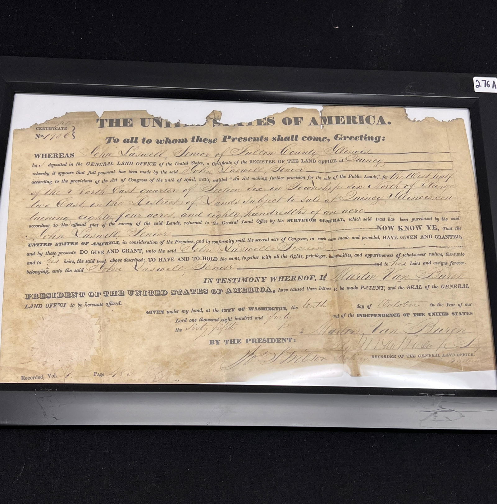 Martin van Buren Signed 1840 Illinois Land Grant (1 of 5)