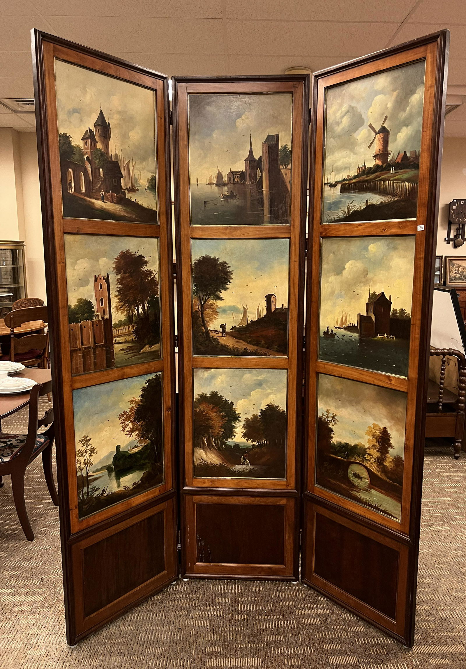 Large Handpainted Mahogany Folding Screen (1 of 8)