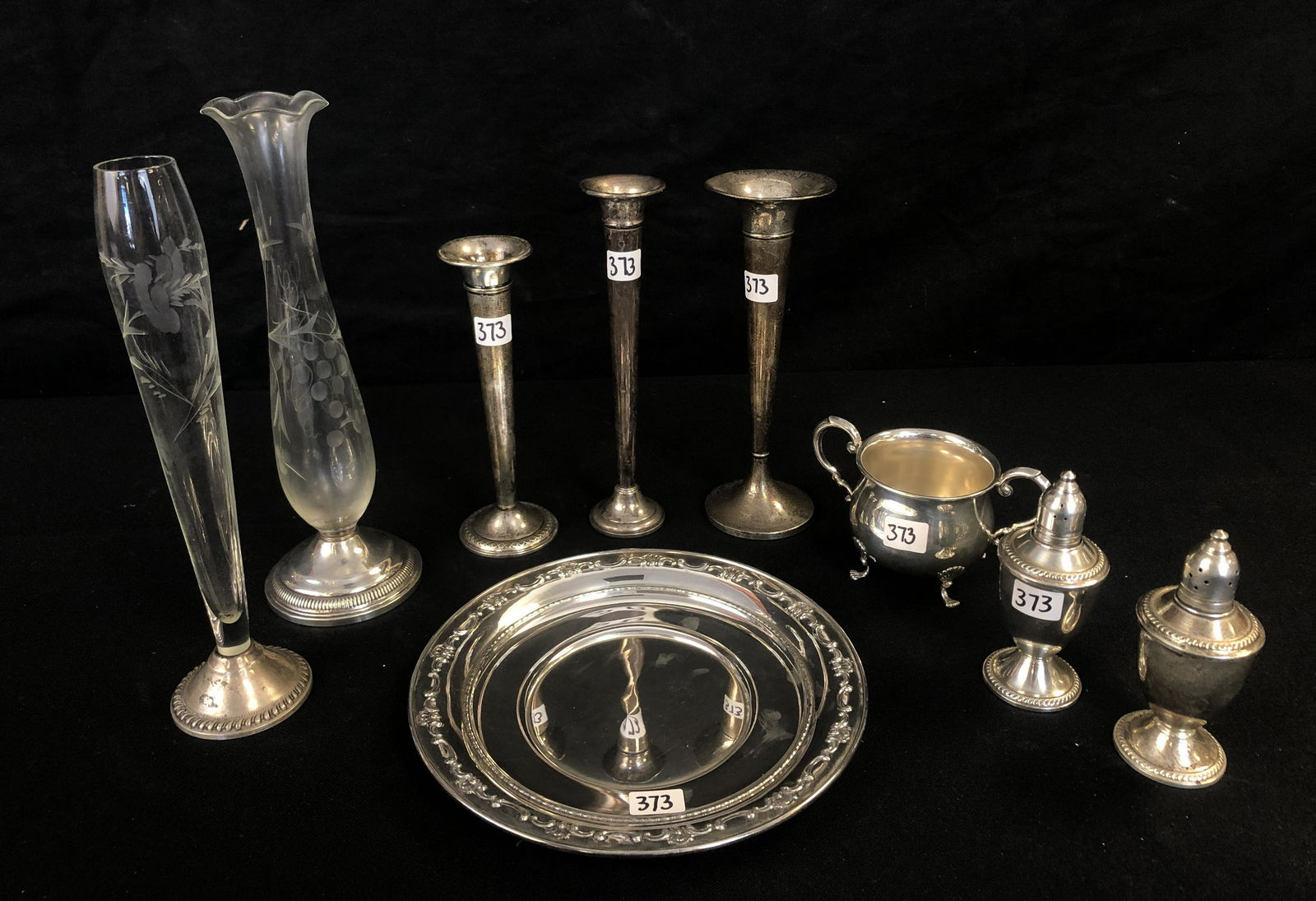 Sterling Tray, Sugar, S&P Shakers, Trumpet Vases & Crystal Vases (1 of 9)