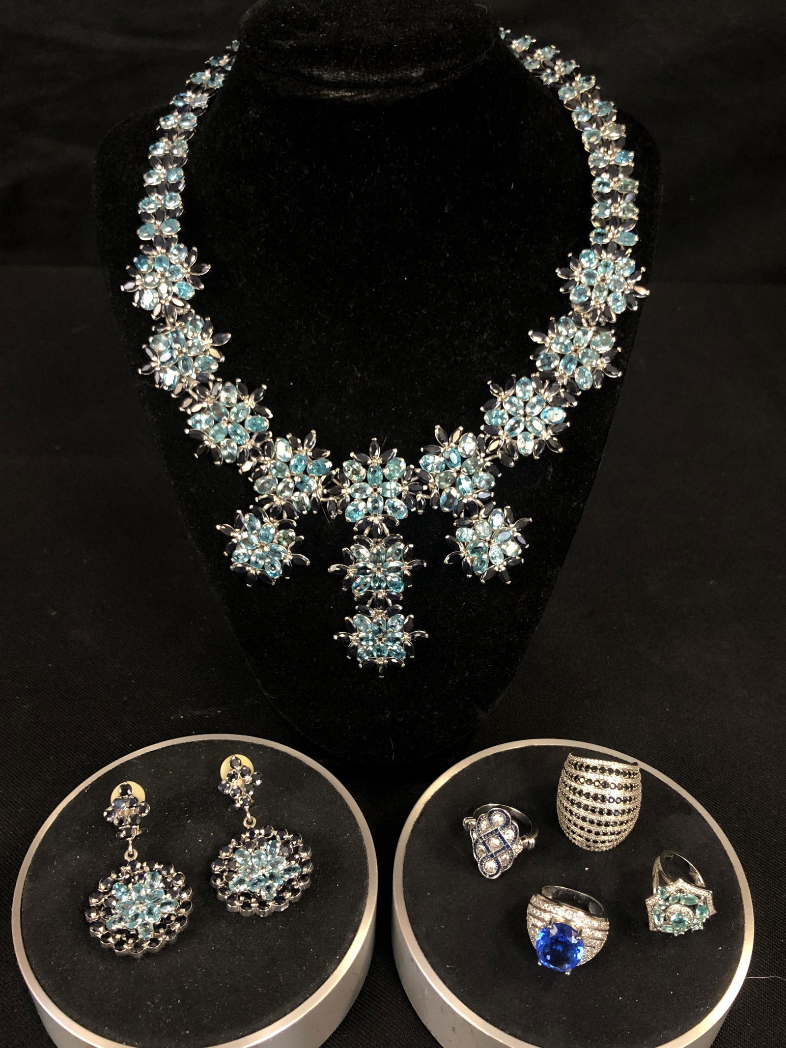 Sterling Drop Necklace, Matching Earrings, and Rings (1 of 6)