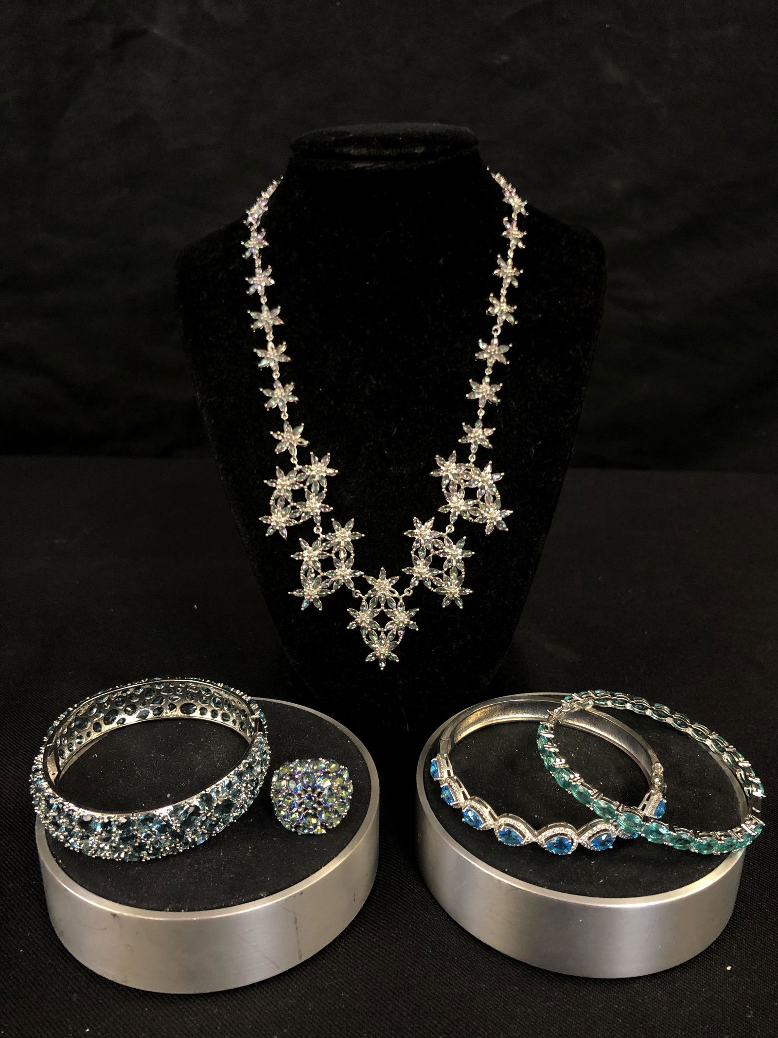 Sterling Drop Necklace, Stone Bracelets, and Ring (1 of 5)